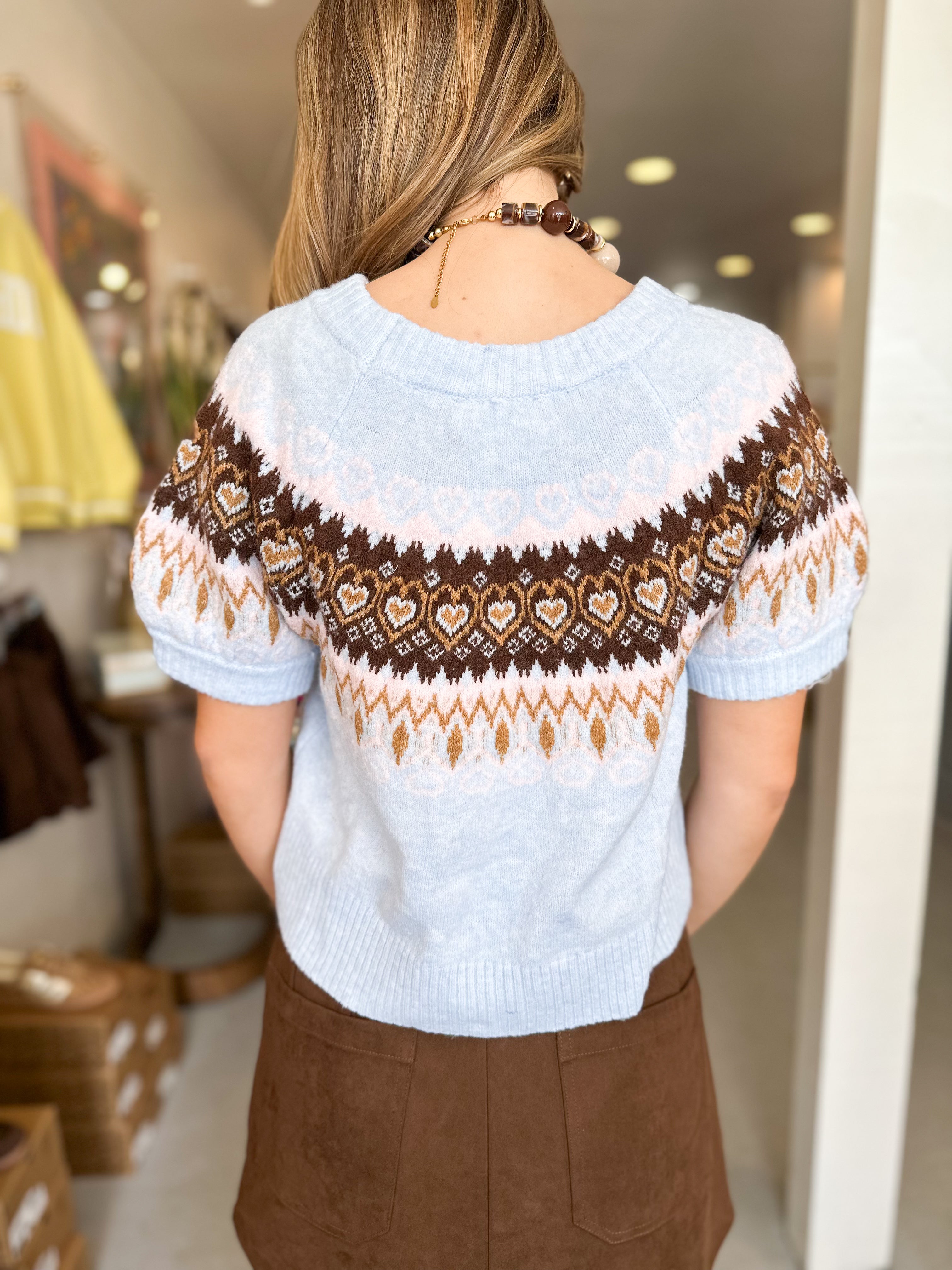 Fair Isle Puff Short Sleeve Sweater
