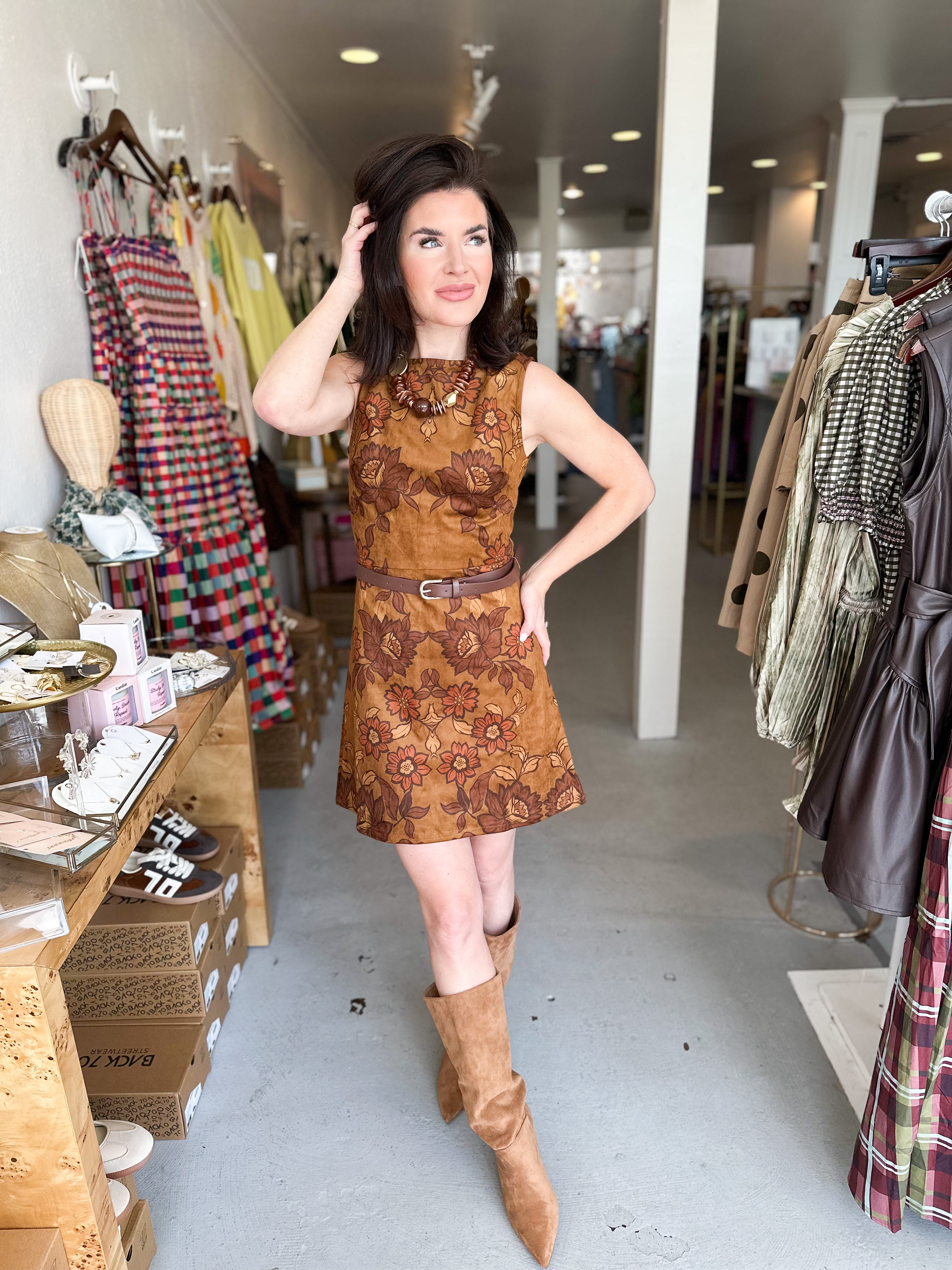 Faux Suede Belted Mini Dress