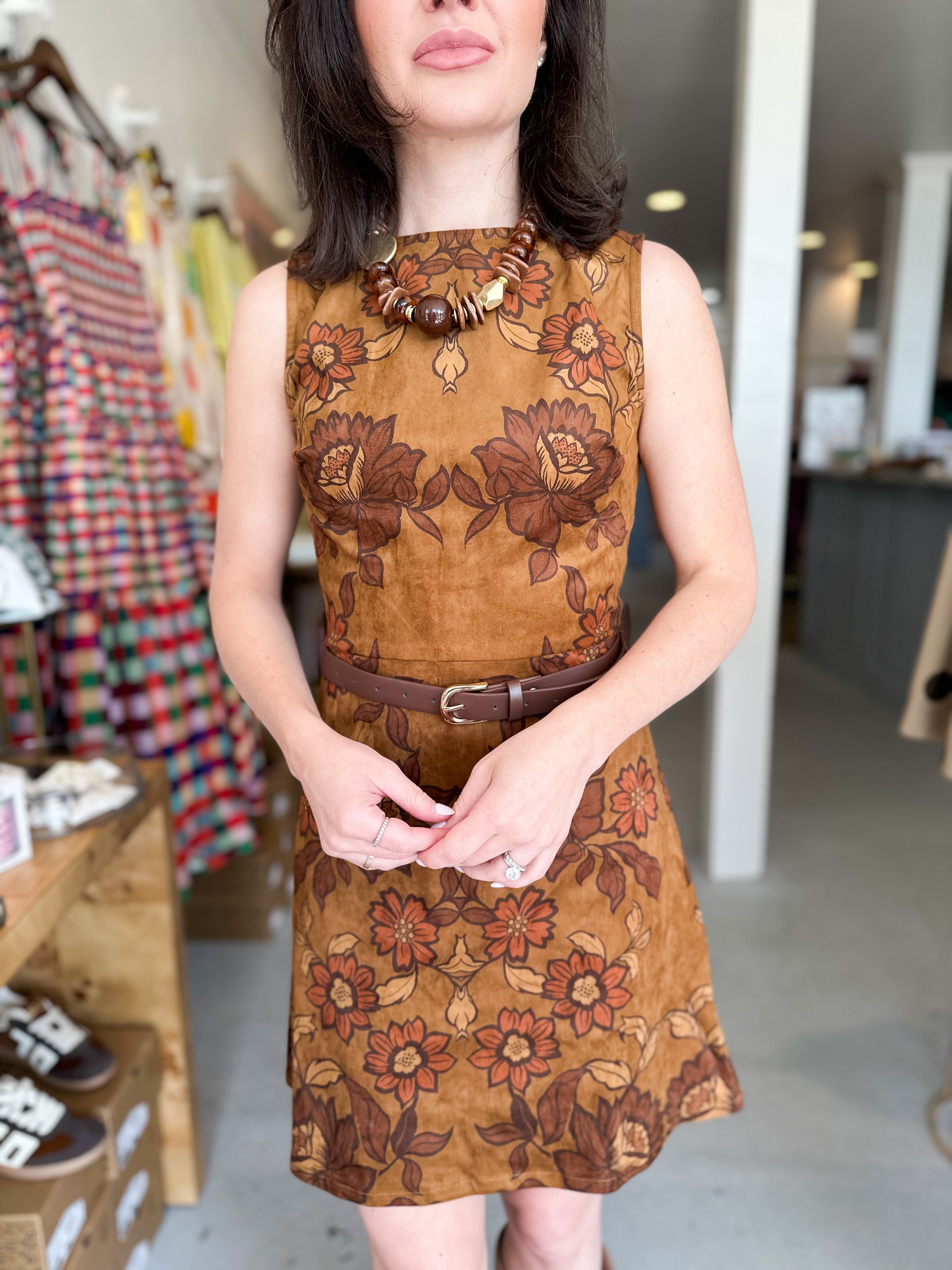 Faux Suede Belted Mini Dress