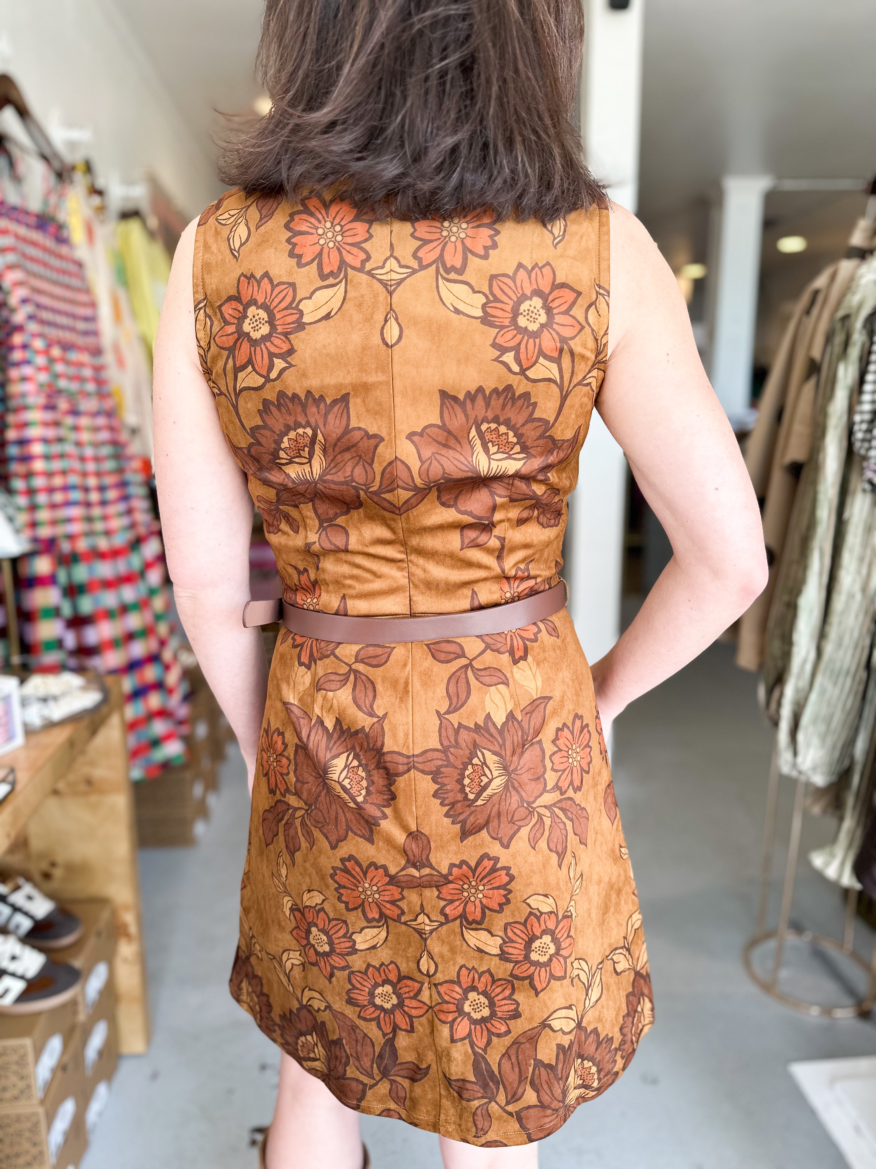 Faux Suede Belted Mini Dress