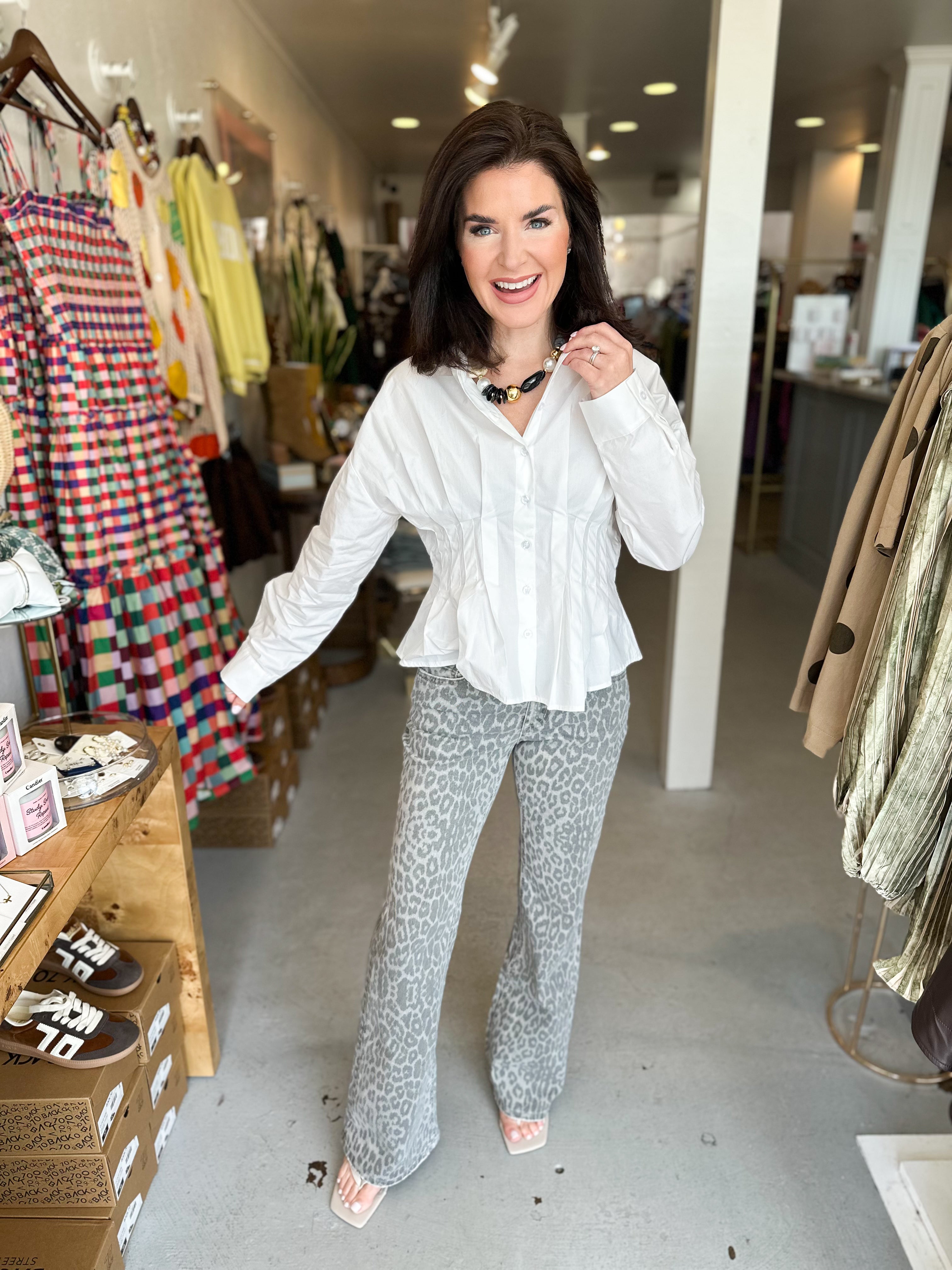 Mid Rise Leopard Print Denim