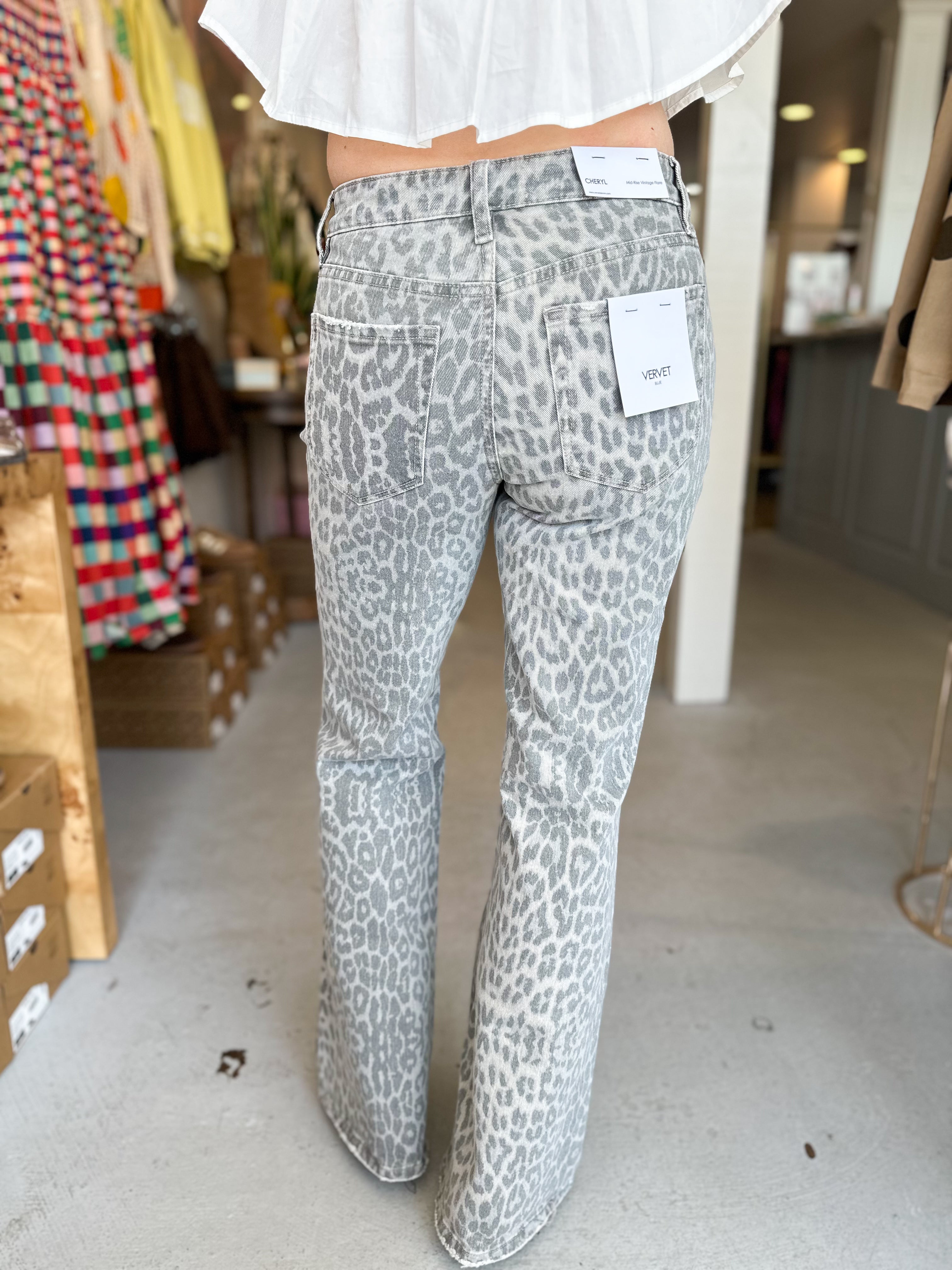 Mid Rise Leopard Print Denim