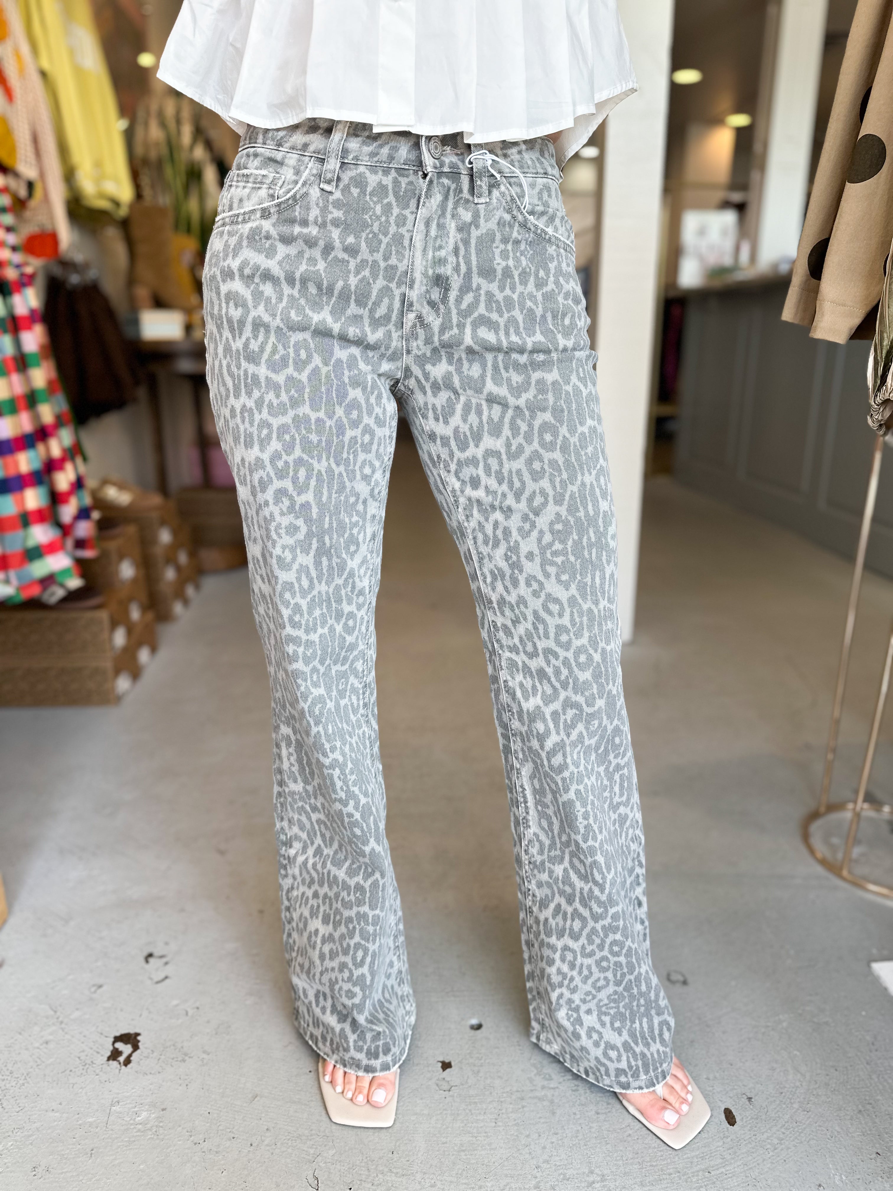Mid Rise Leopard Print Denim