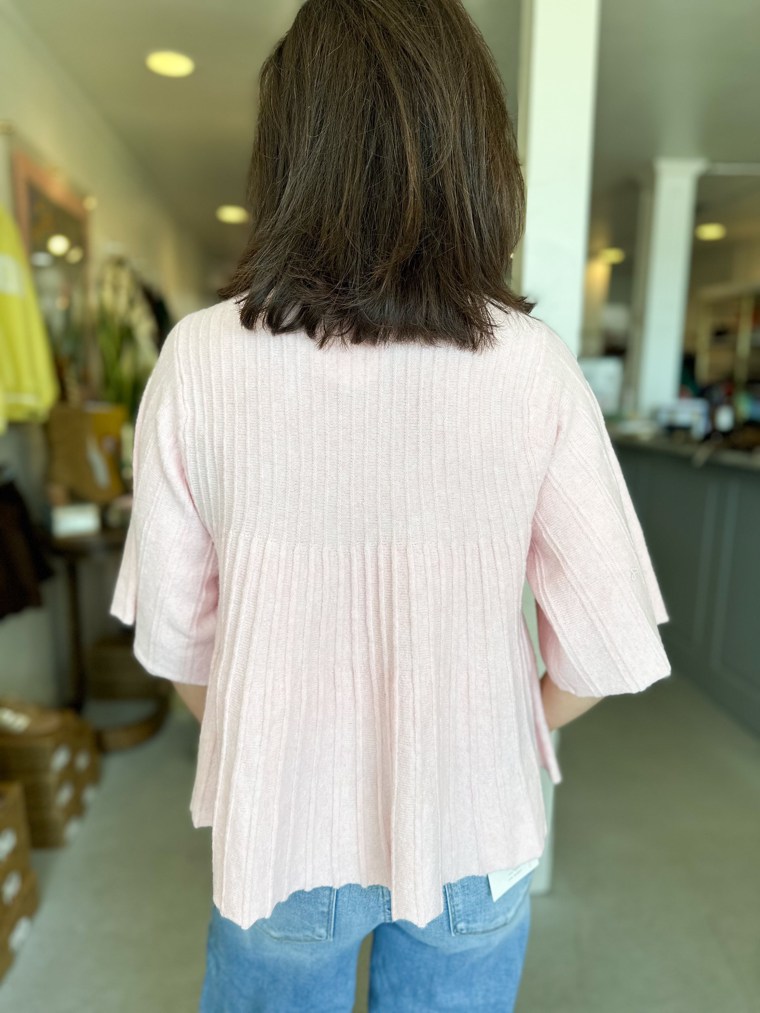 Short Sleeve Mock Neck Swing Sweater