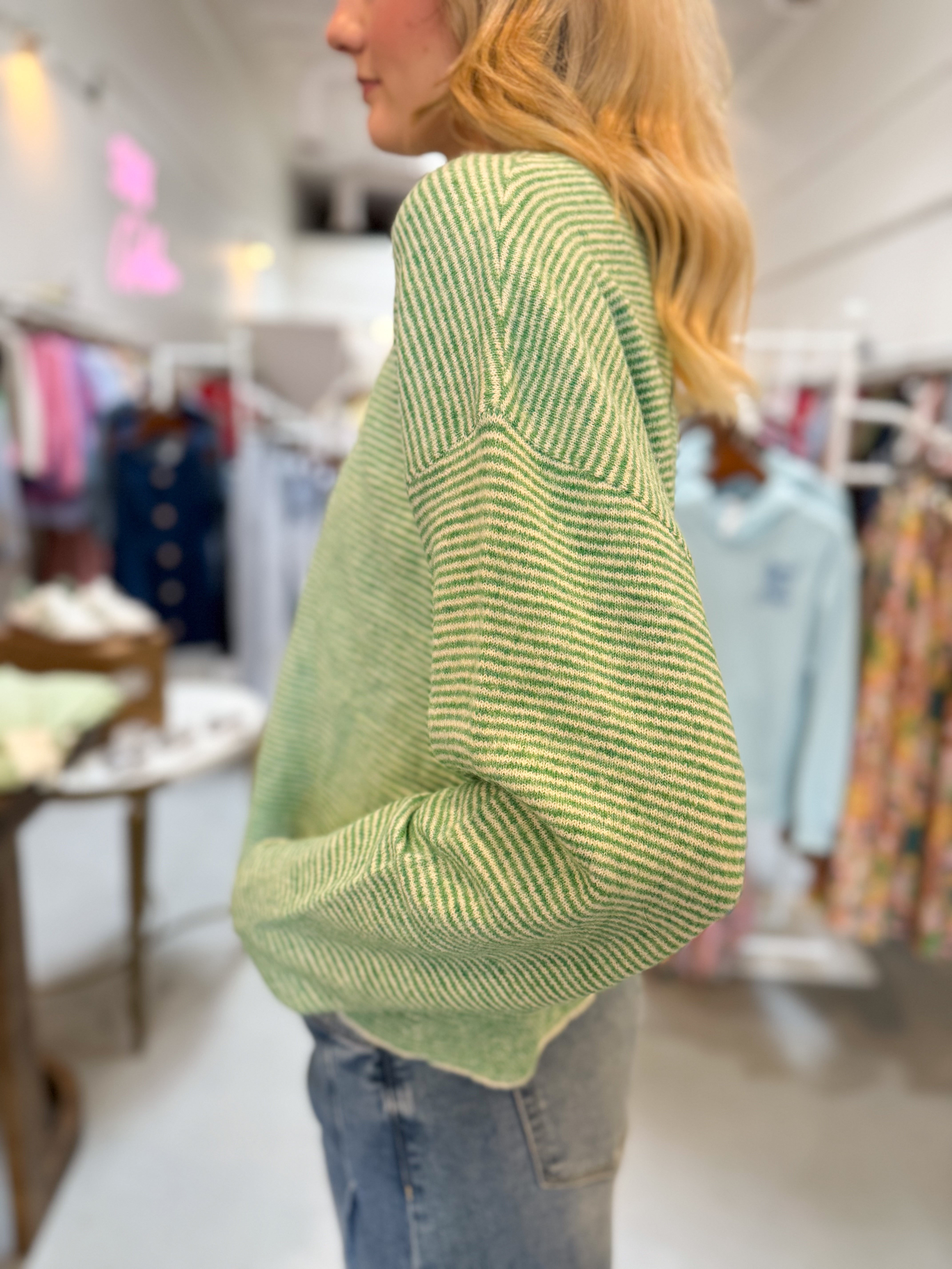 Lucky Stripe Button Front Sweater