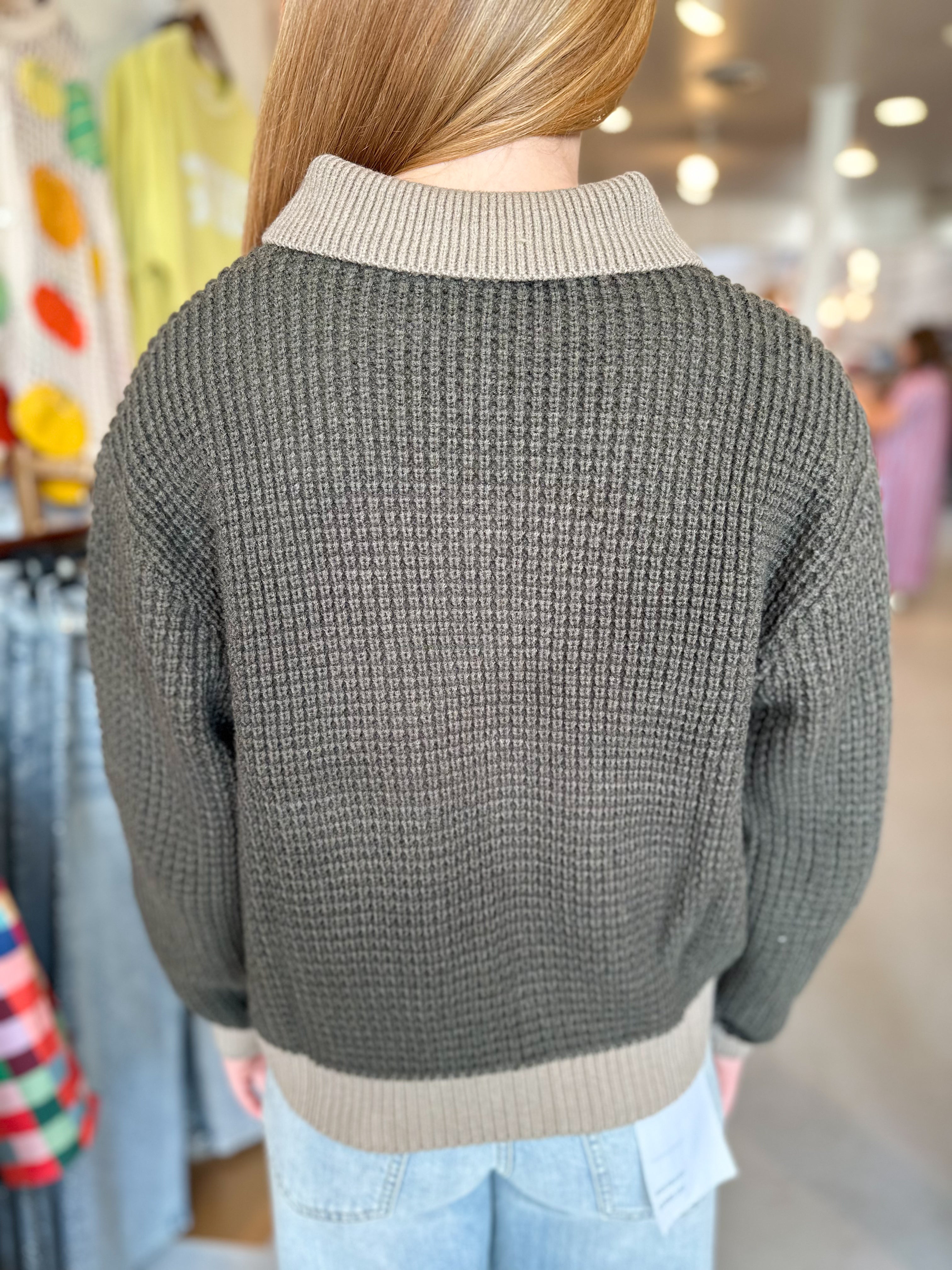 Waffled Collared Sweater Top