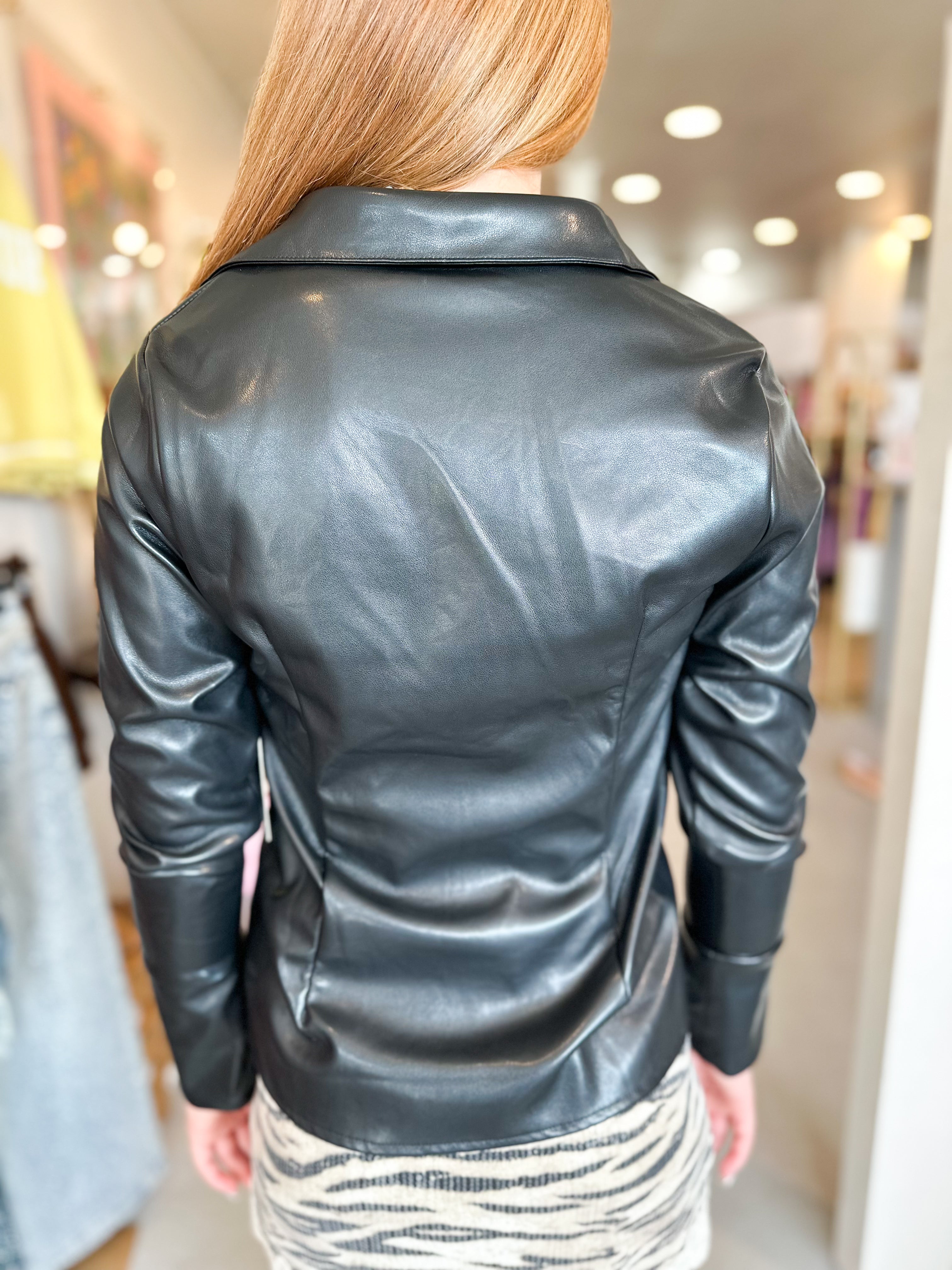 Black Faux Leather Blouse