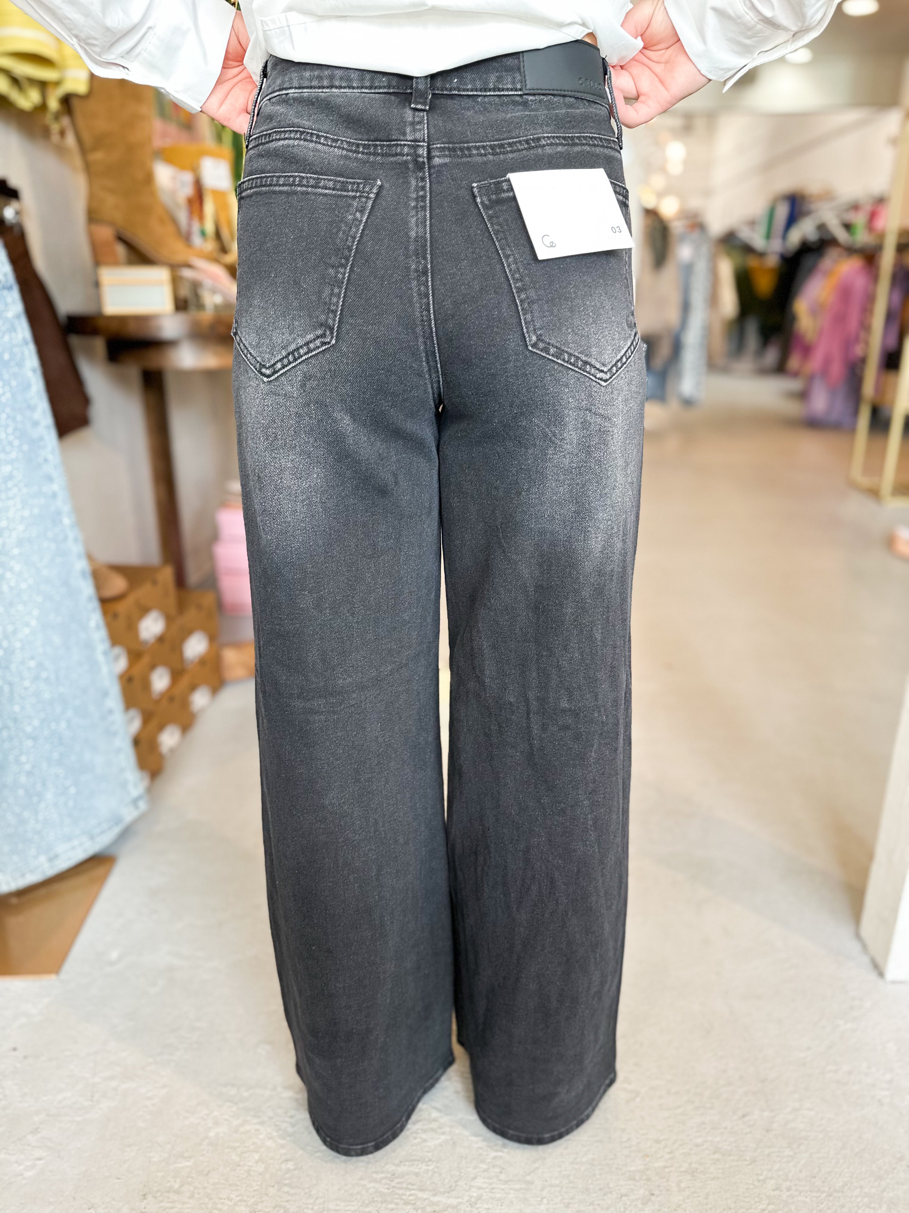 Cello High Rise Studded Wide Leg Denim