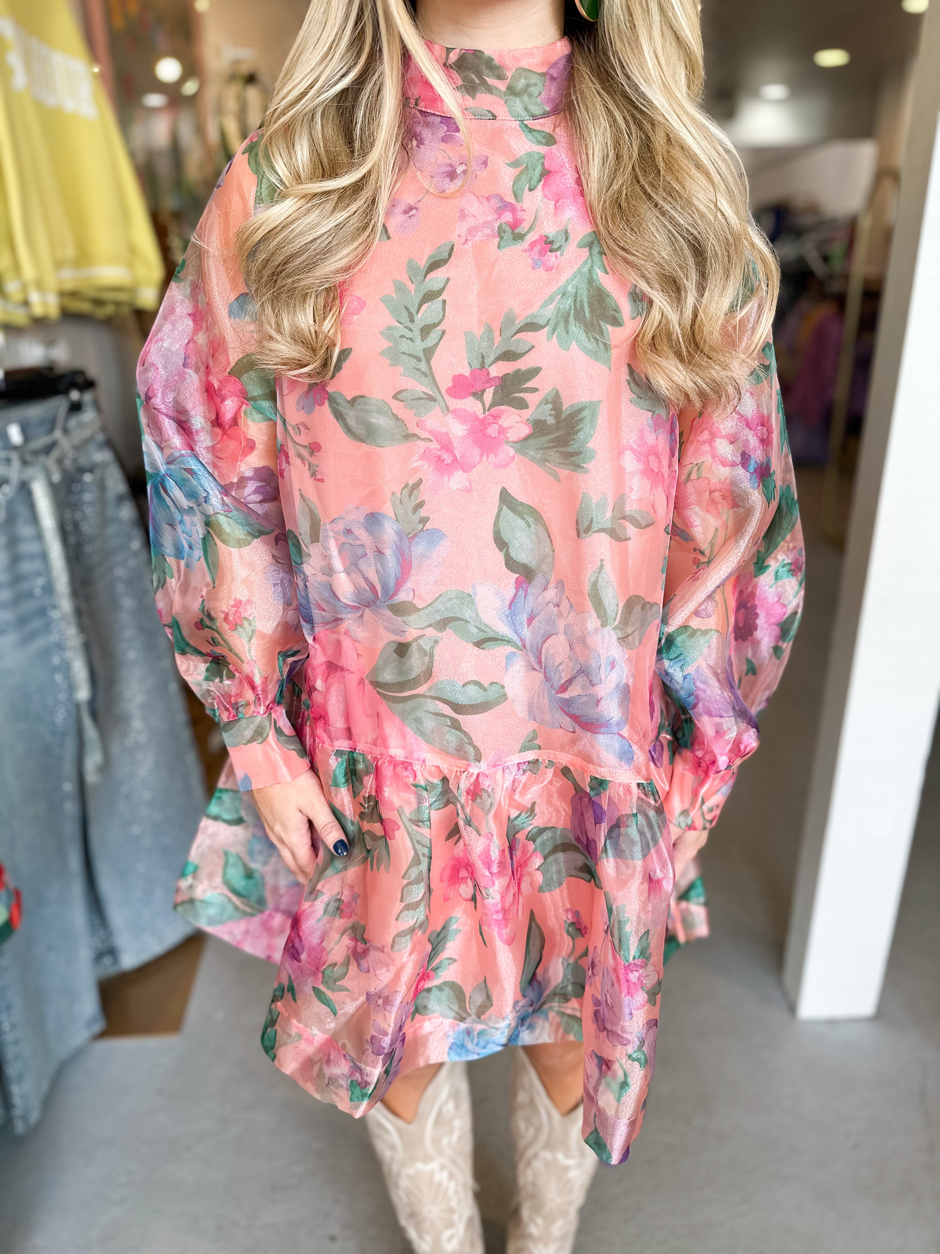 Bowtie Mini Floral Chiffon Dress