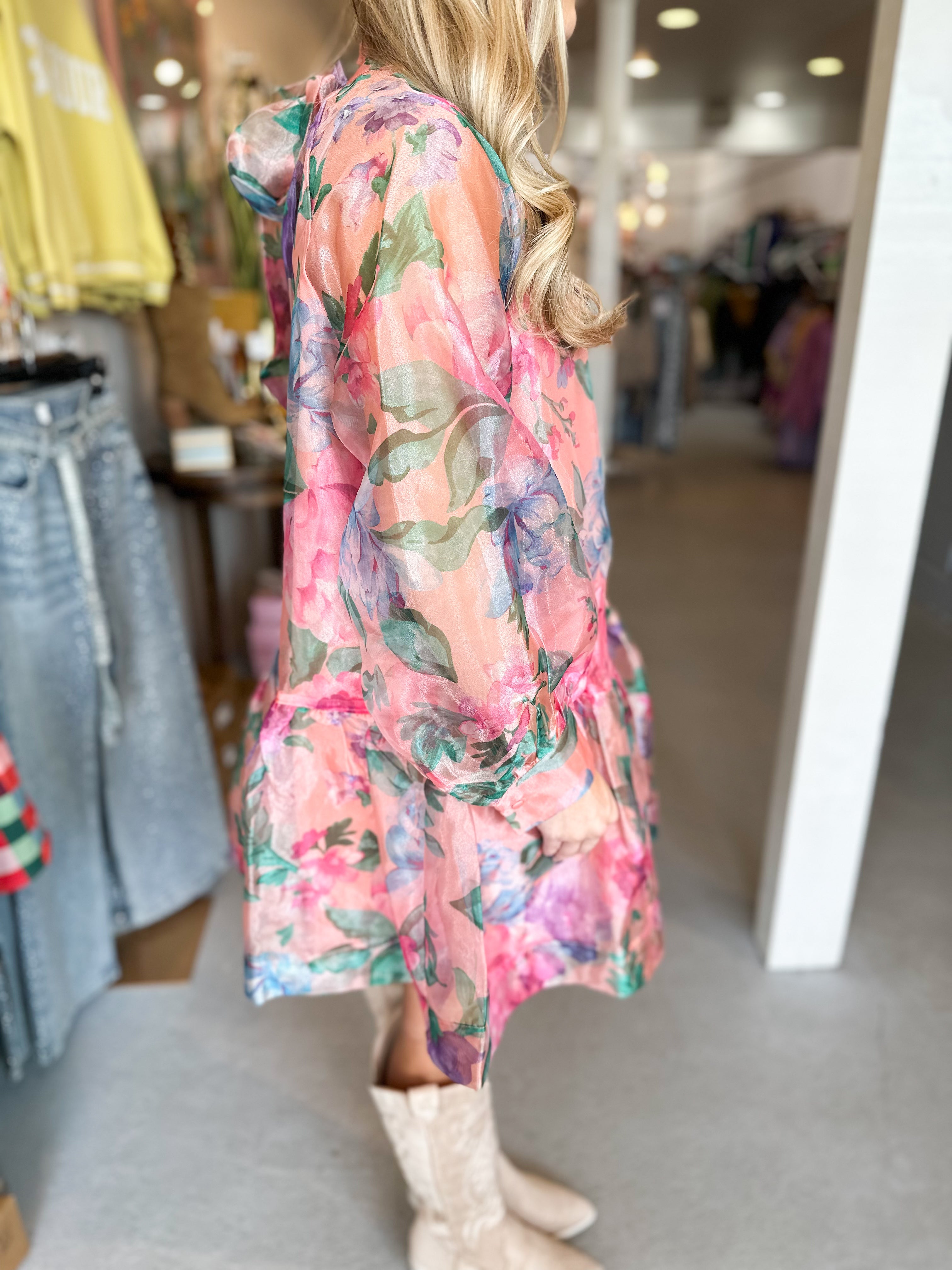 Bowtie Mini Floral Chiffon Dress