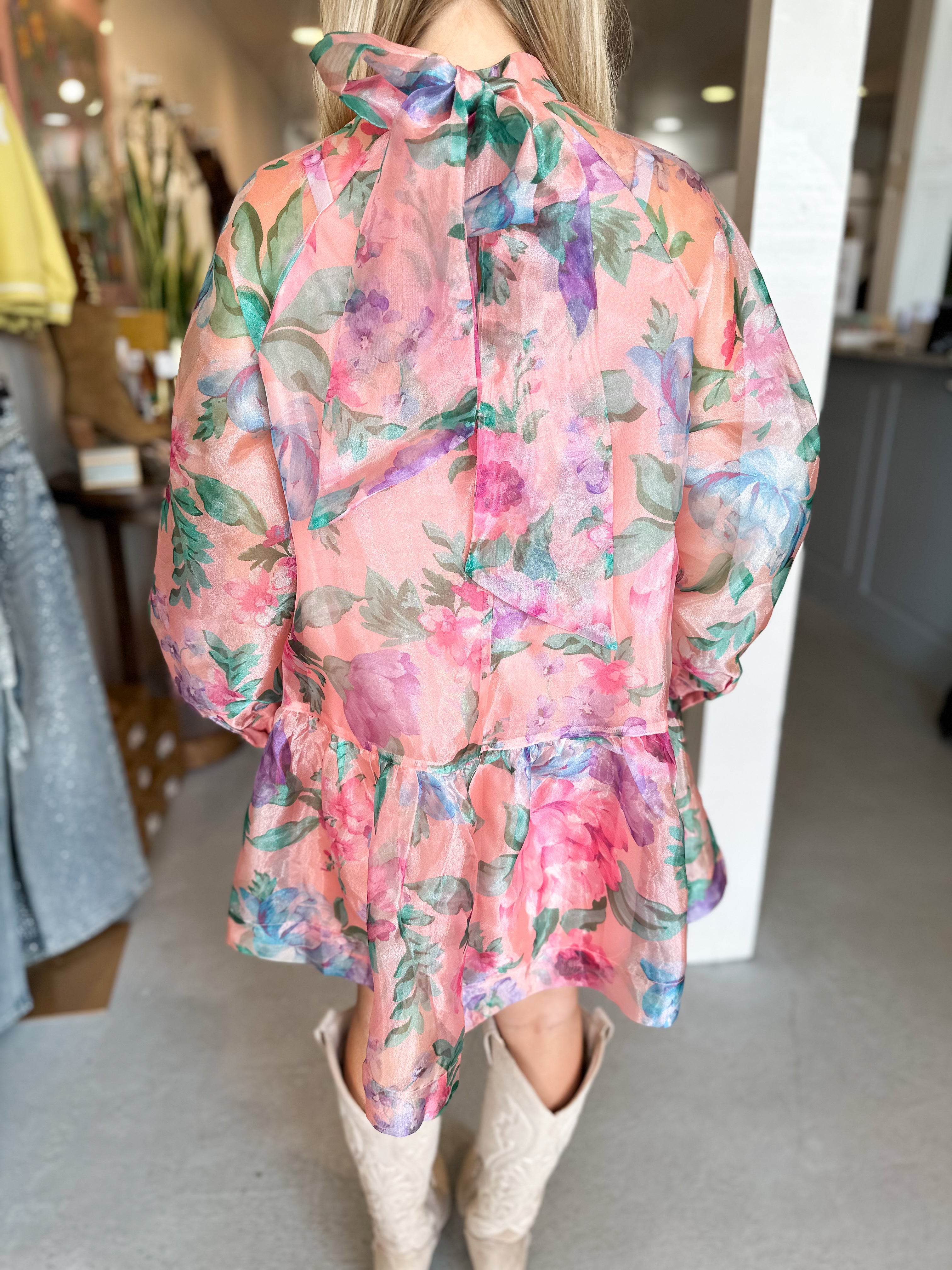 Bowtie Mini Floral Chiffon Dress