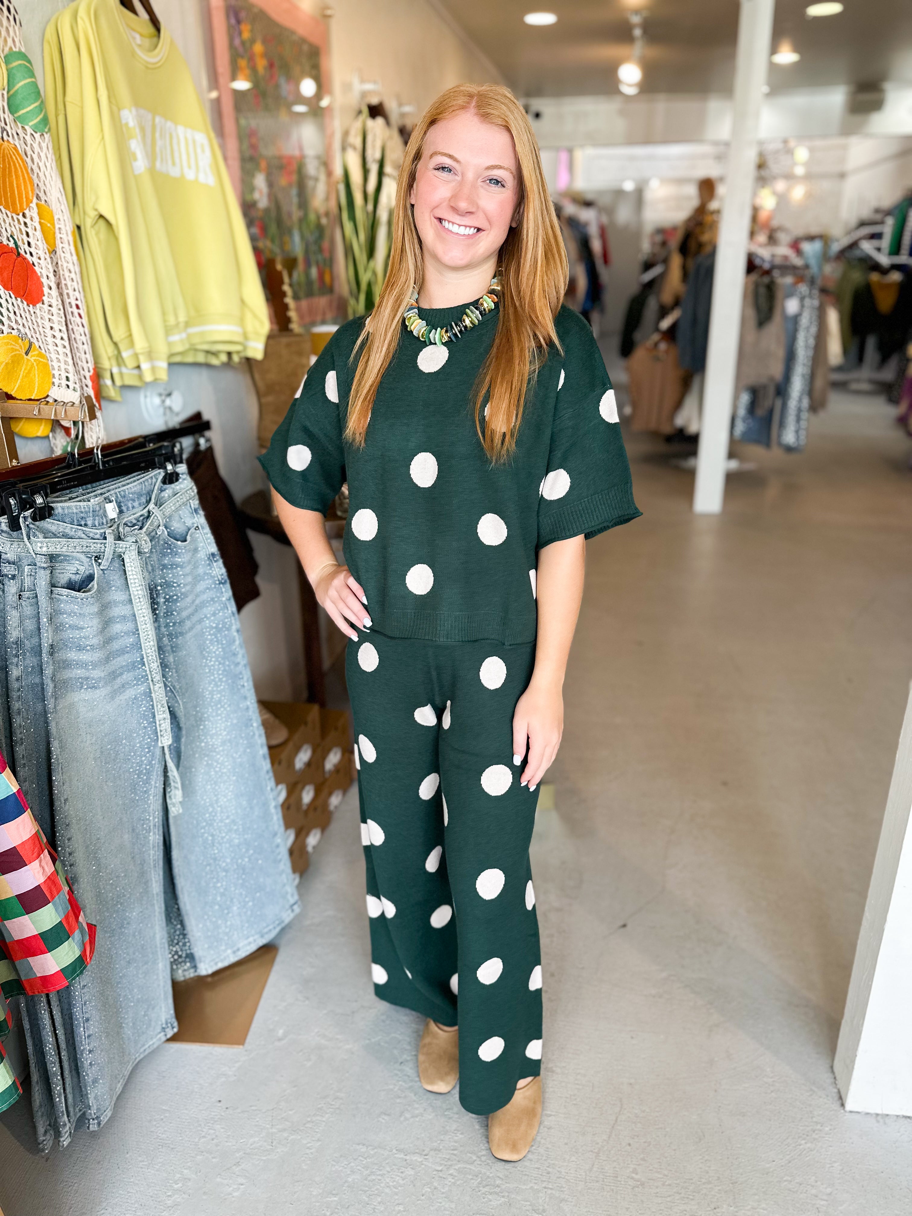 Polka Dot Short Sleeve Sweater