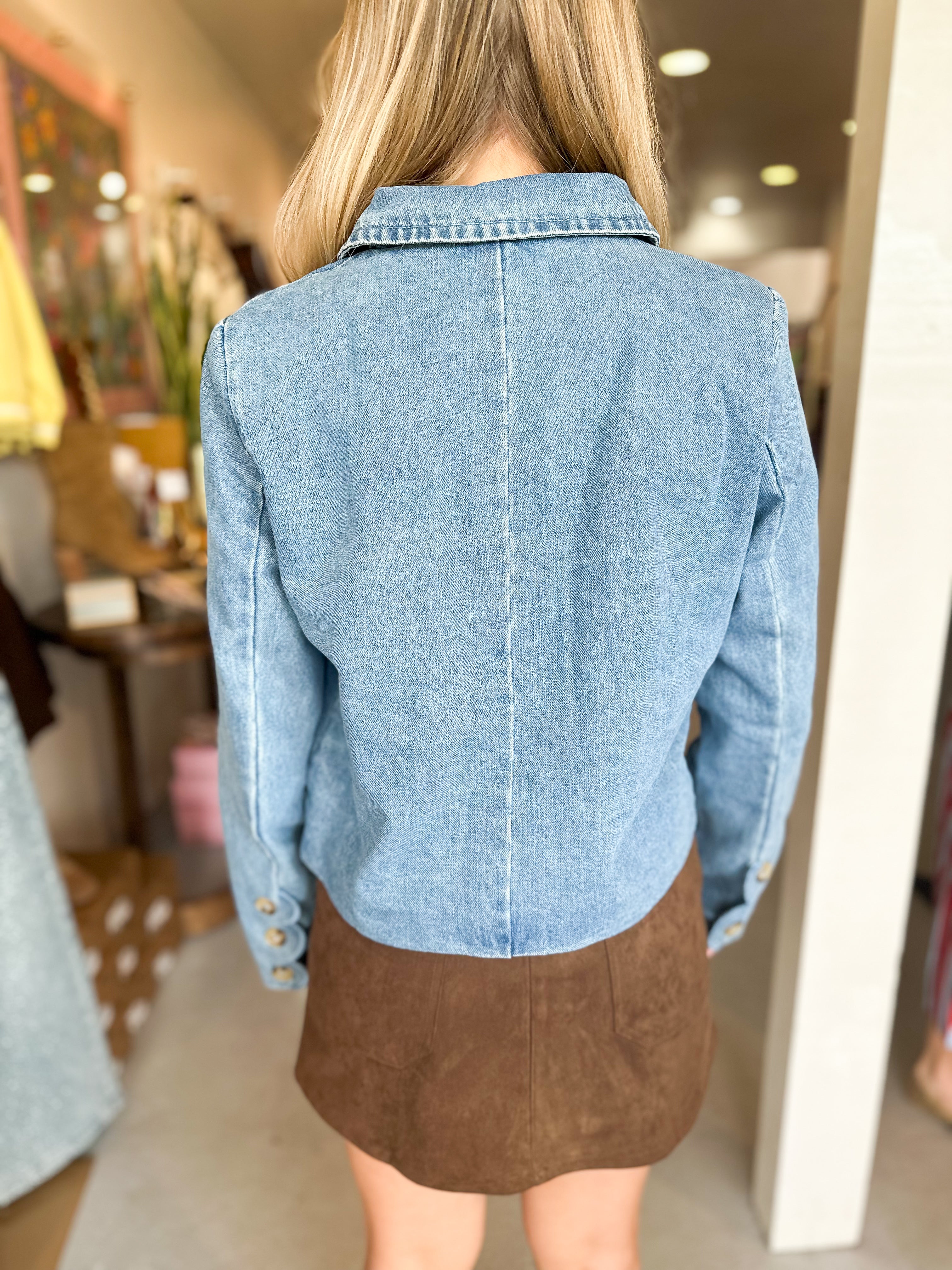 Scalloped Pleated Denim Jacket
