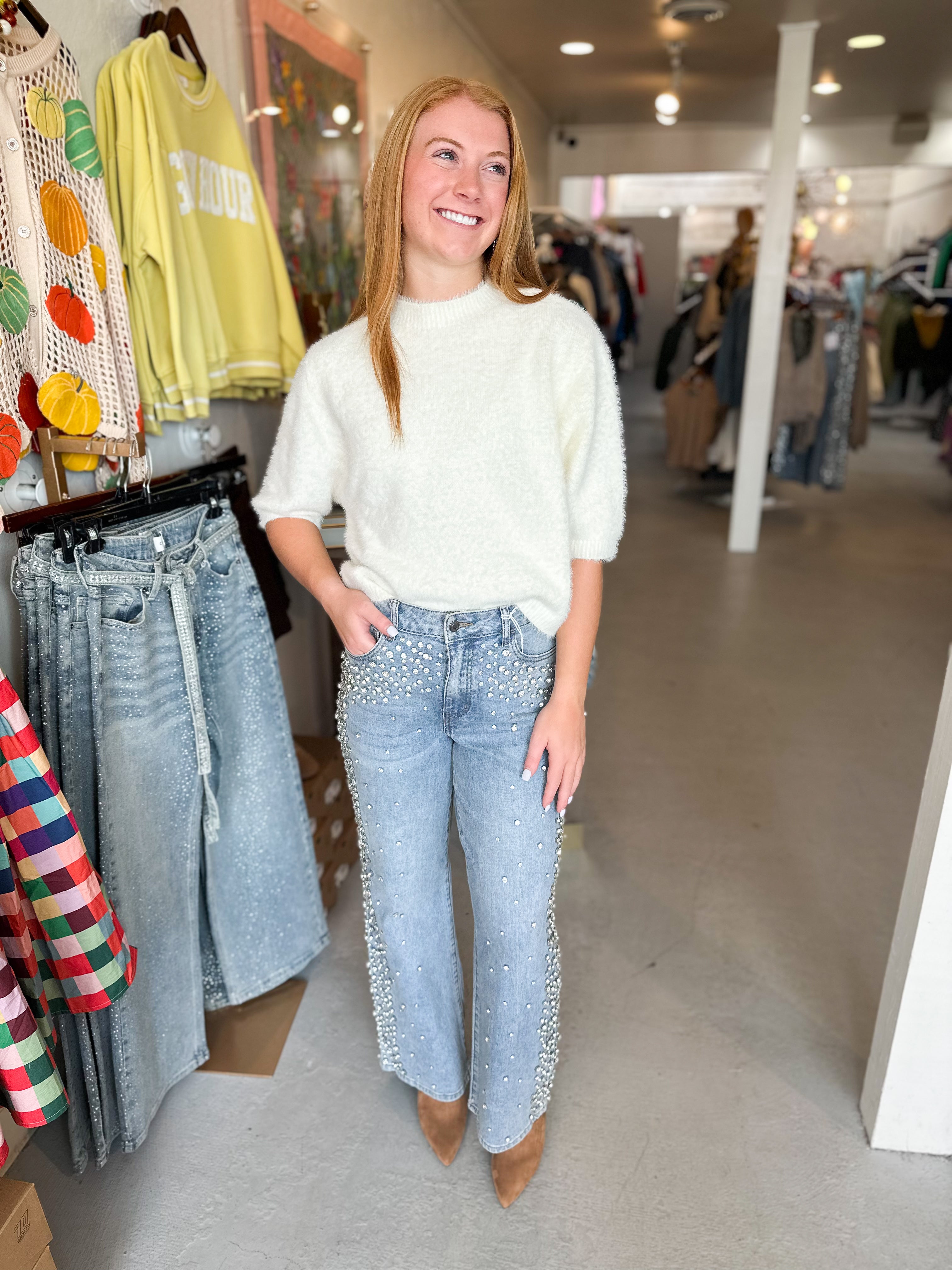 Faux Fux Knit Short Sleeve Sweater