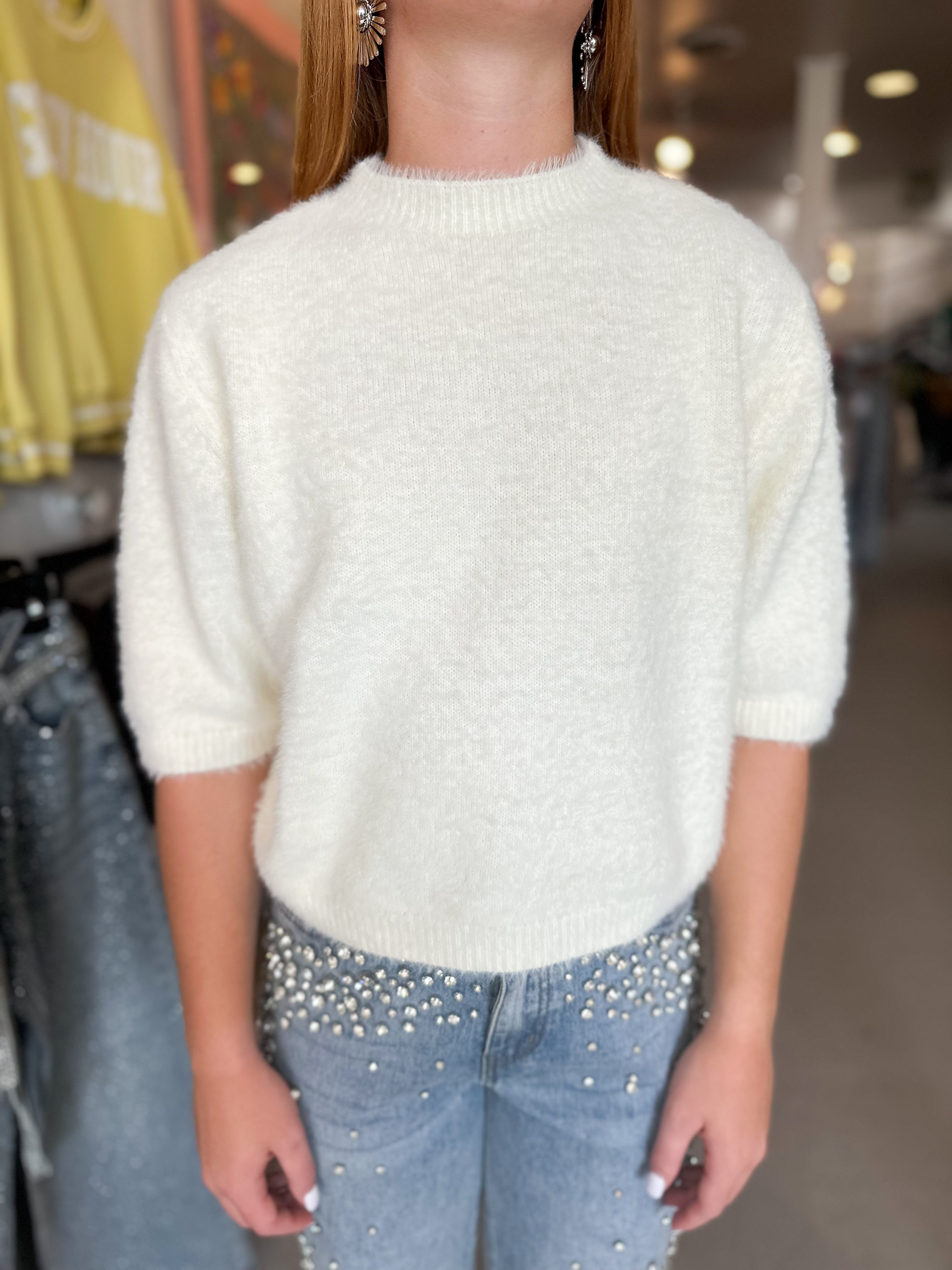 Faux Fux Knit Short Sleeve Sweater