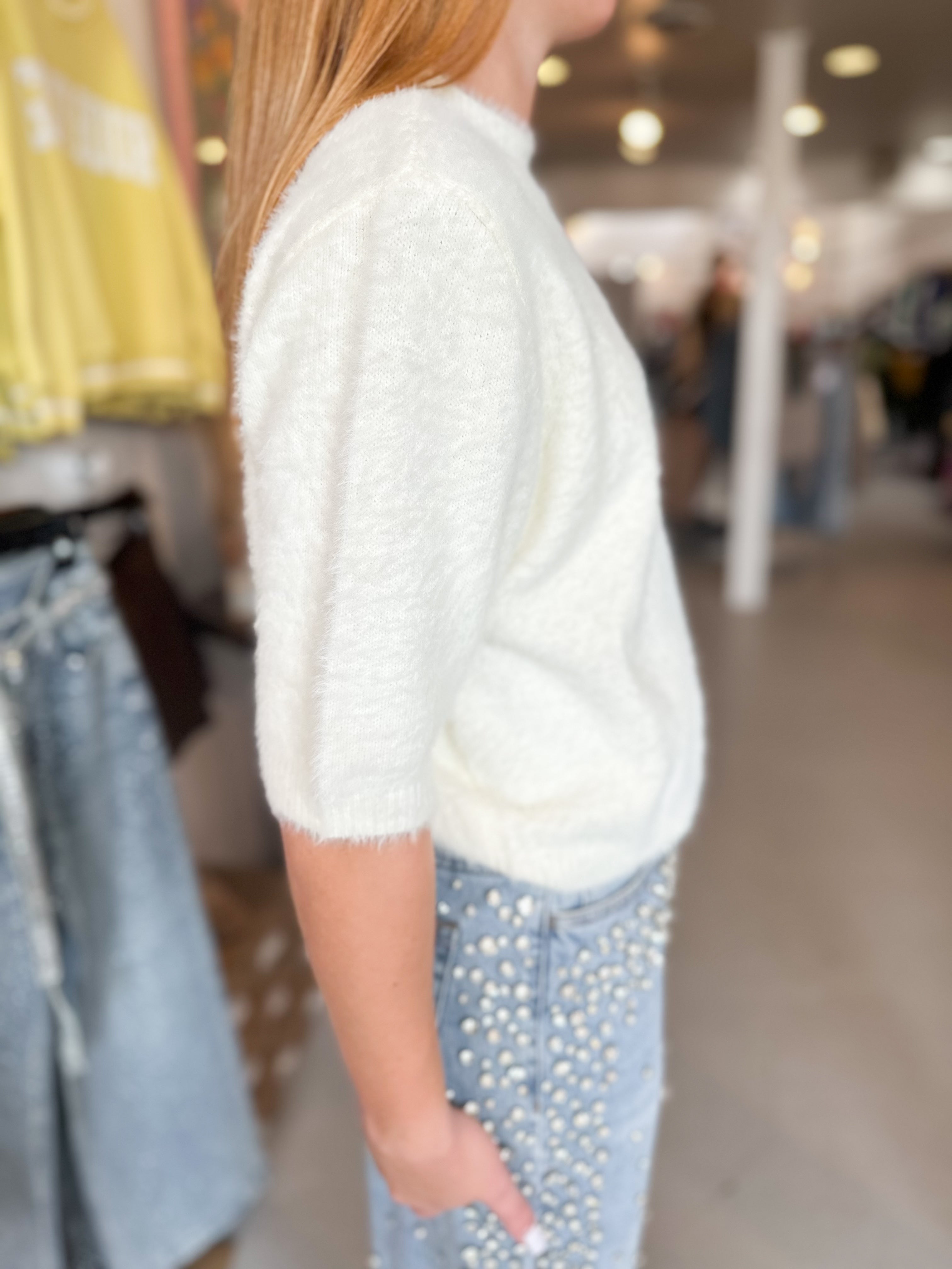 Faux Fux Knit Short Sleeve Sweater