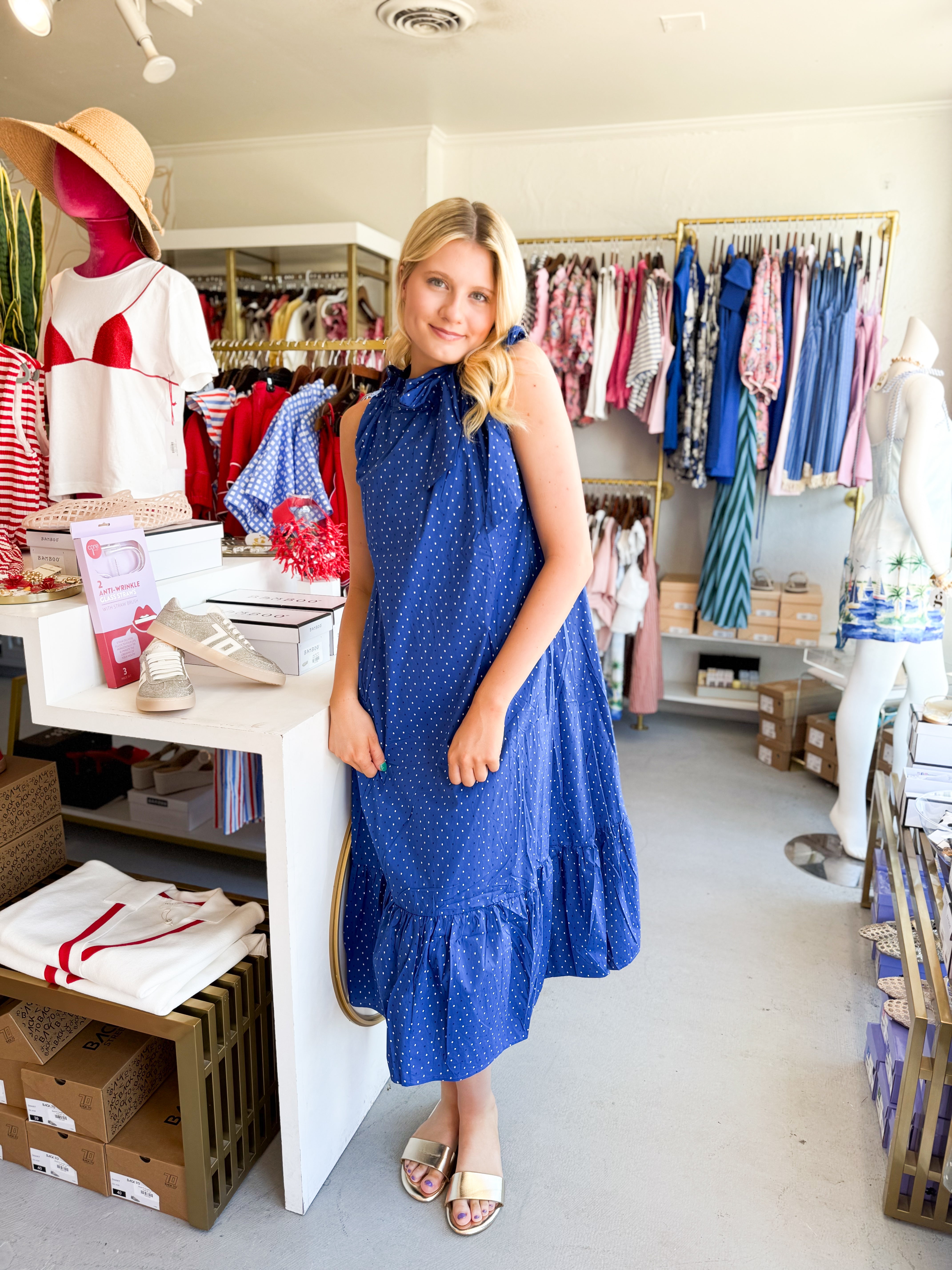 Sleeveless Dot Midi Dress