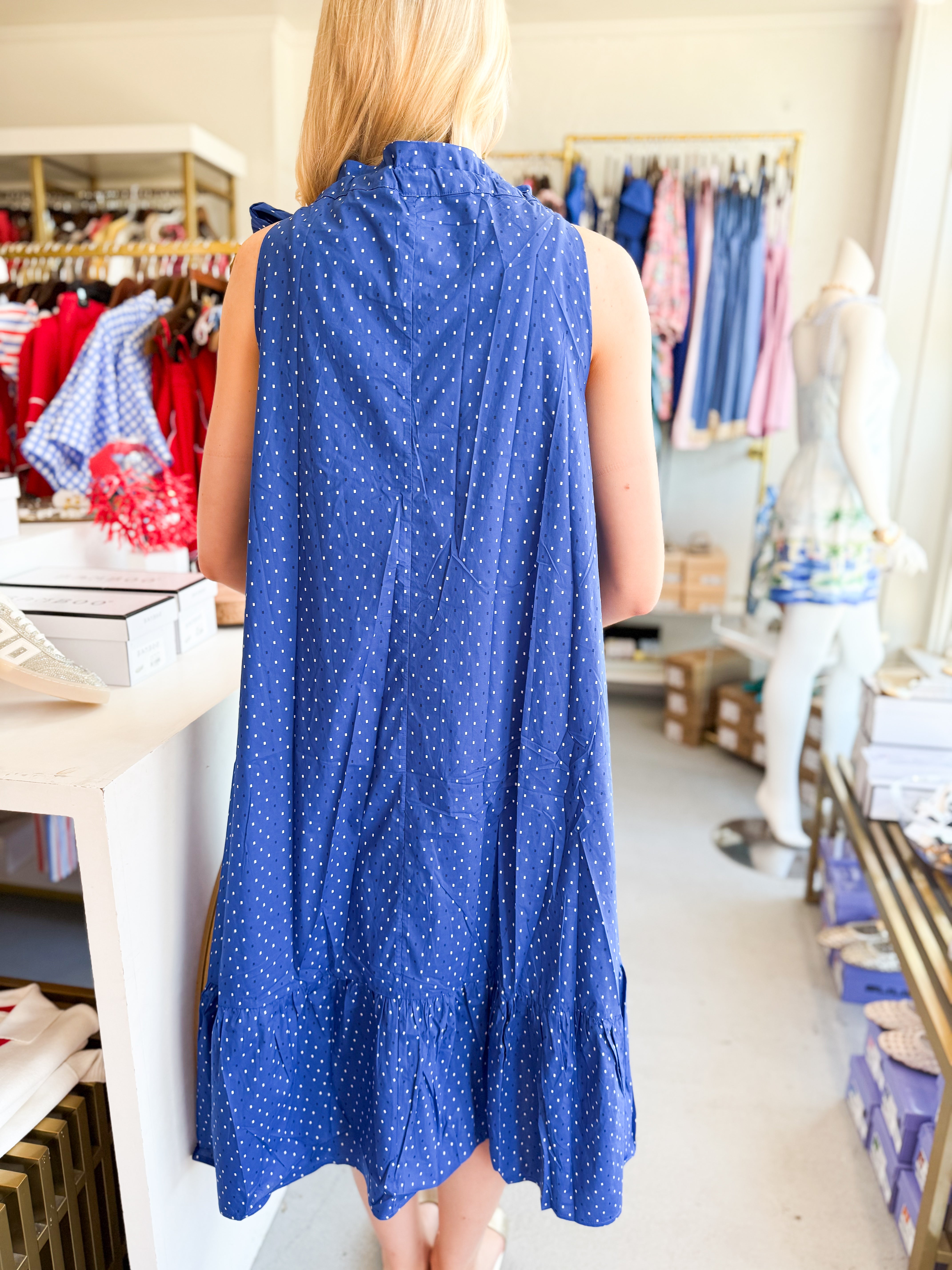 Sleeveless Dot Midi Dress