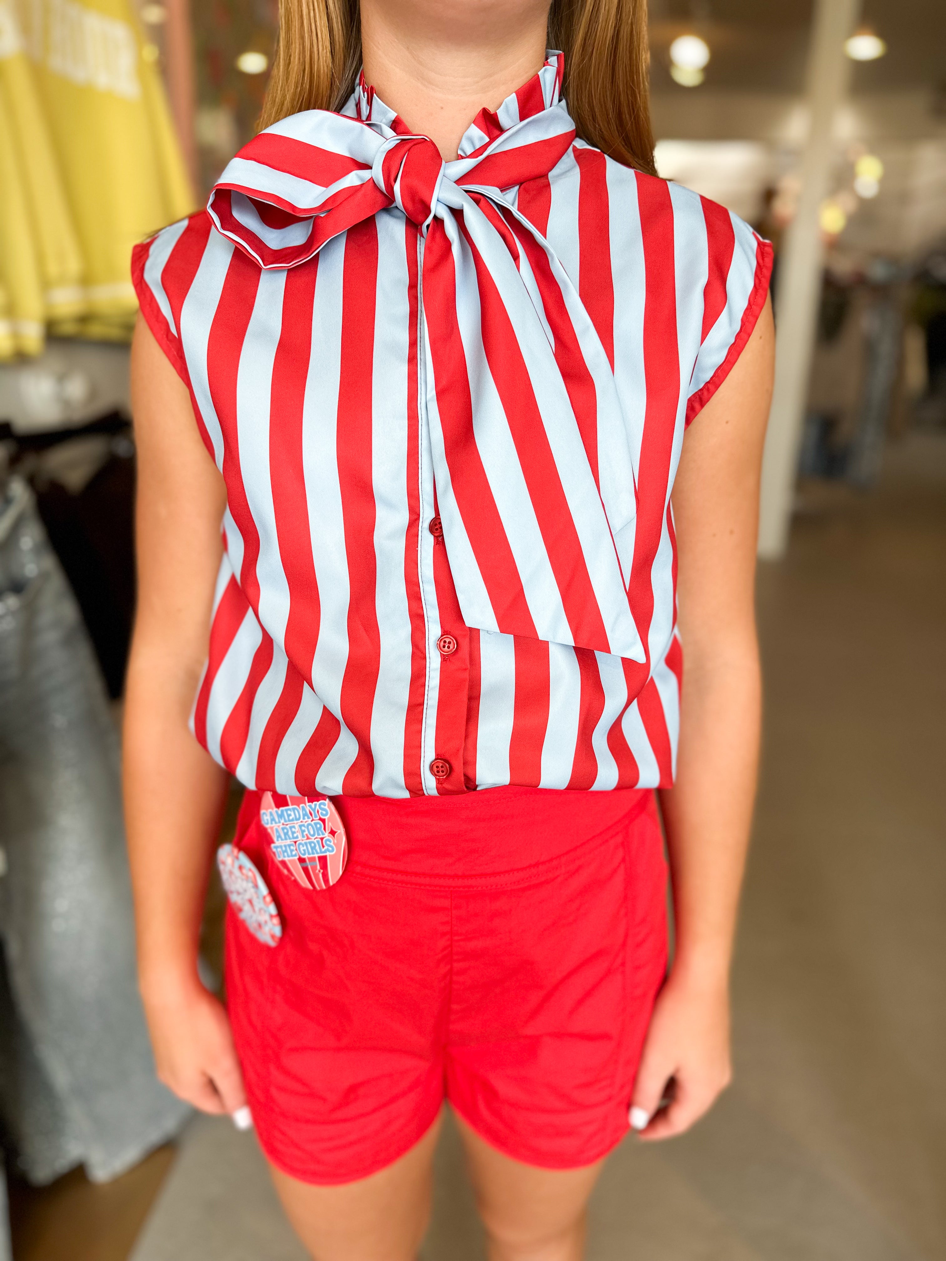 Bow Neck Stripe Shirt