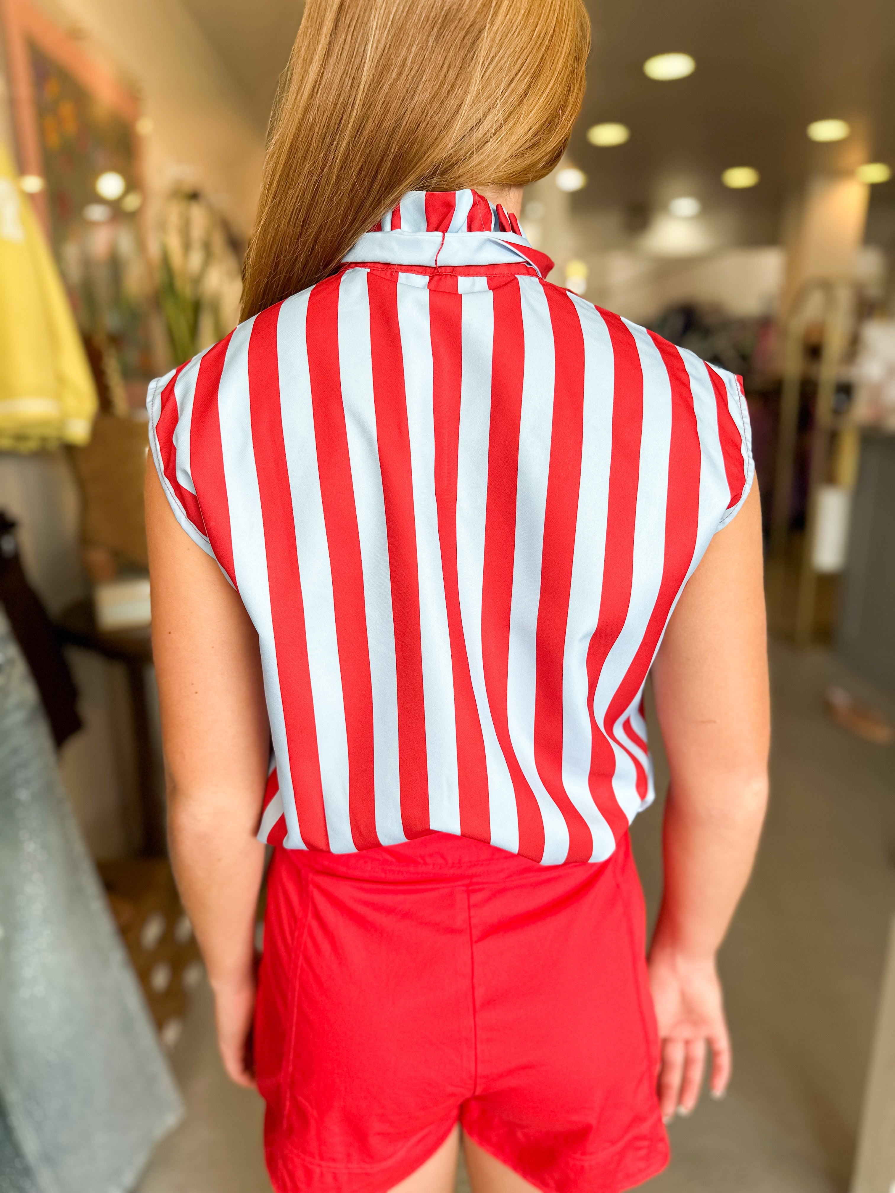 Bow Neck Stripe Shirt
