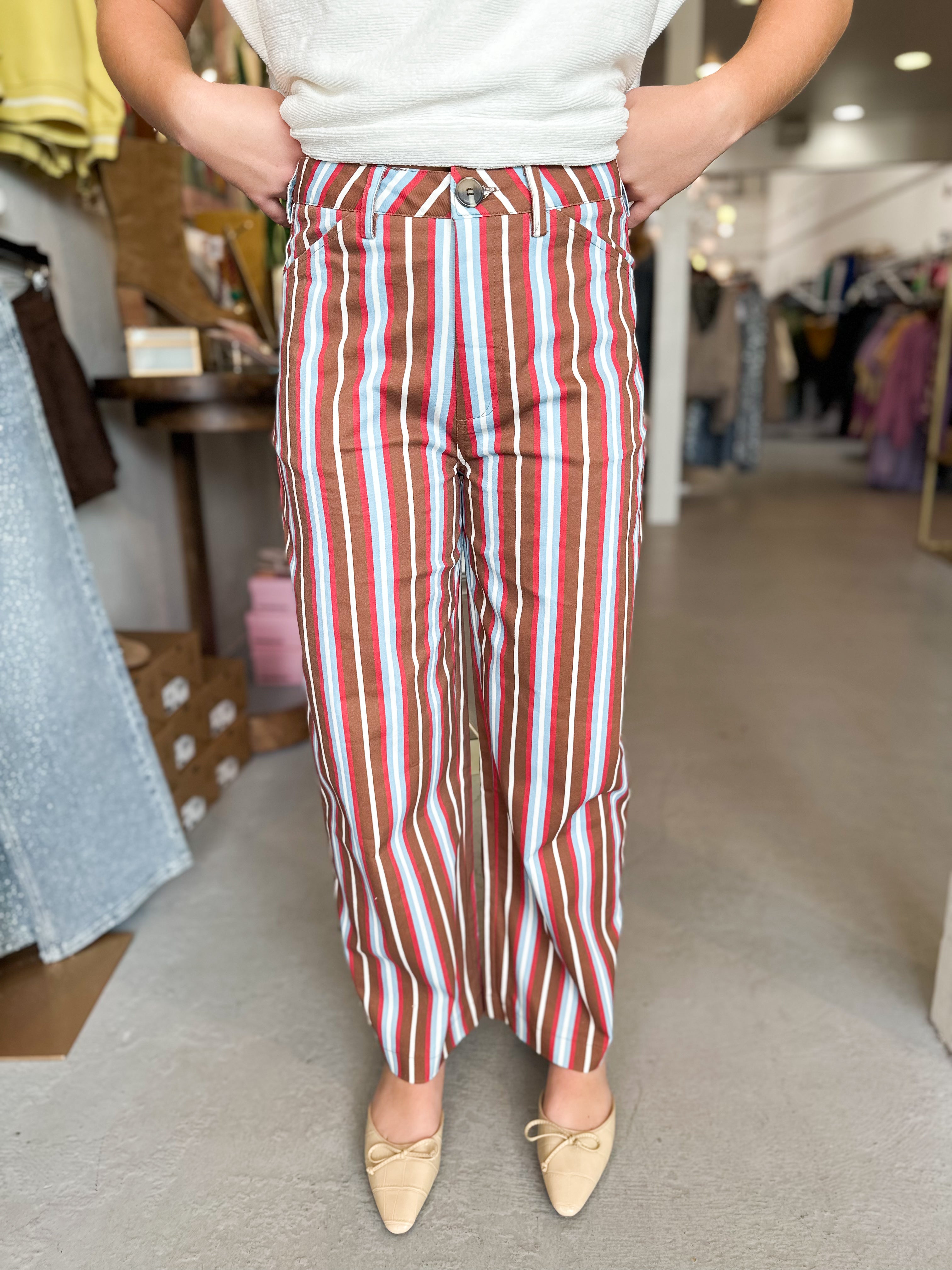 Barrel Leg Stripe Pants