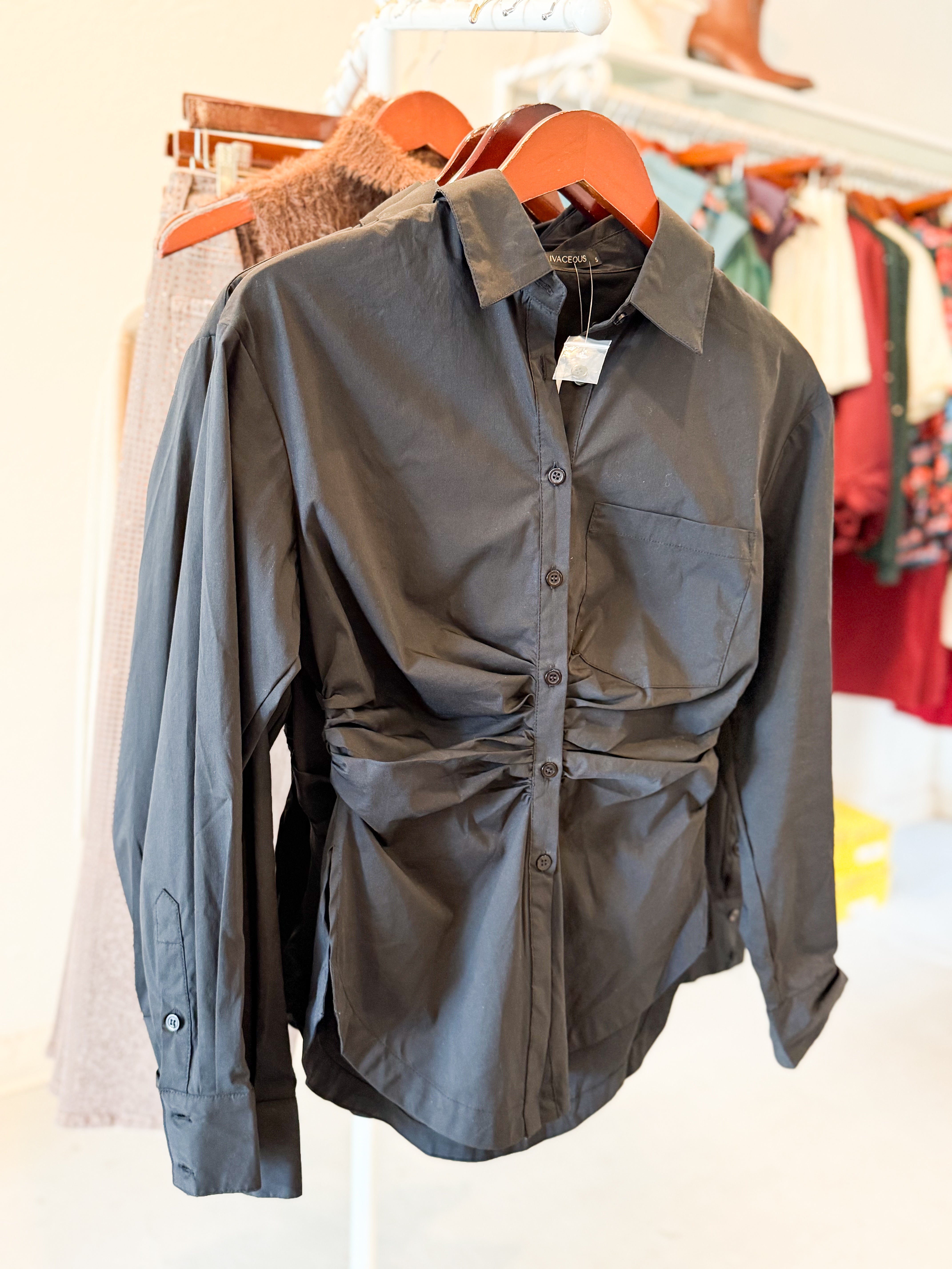 Ruched Waist Button Down