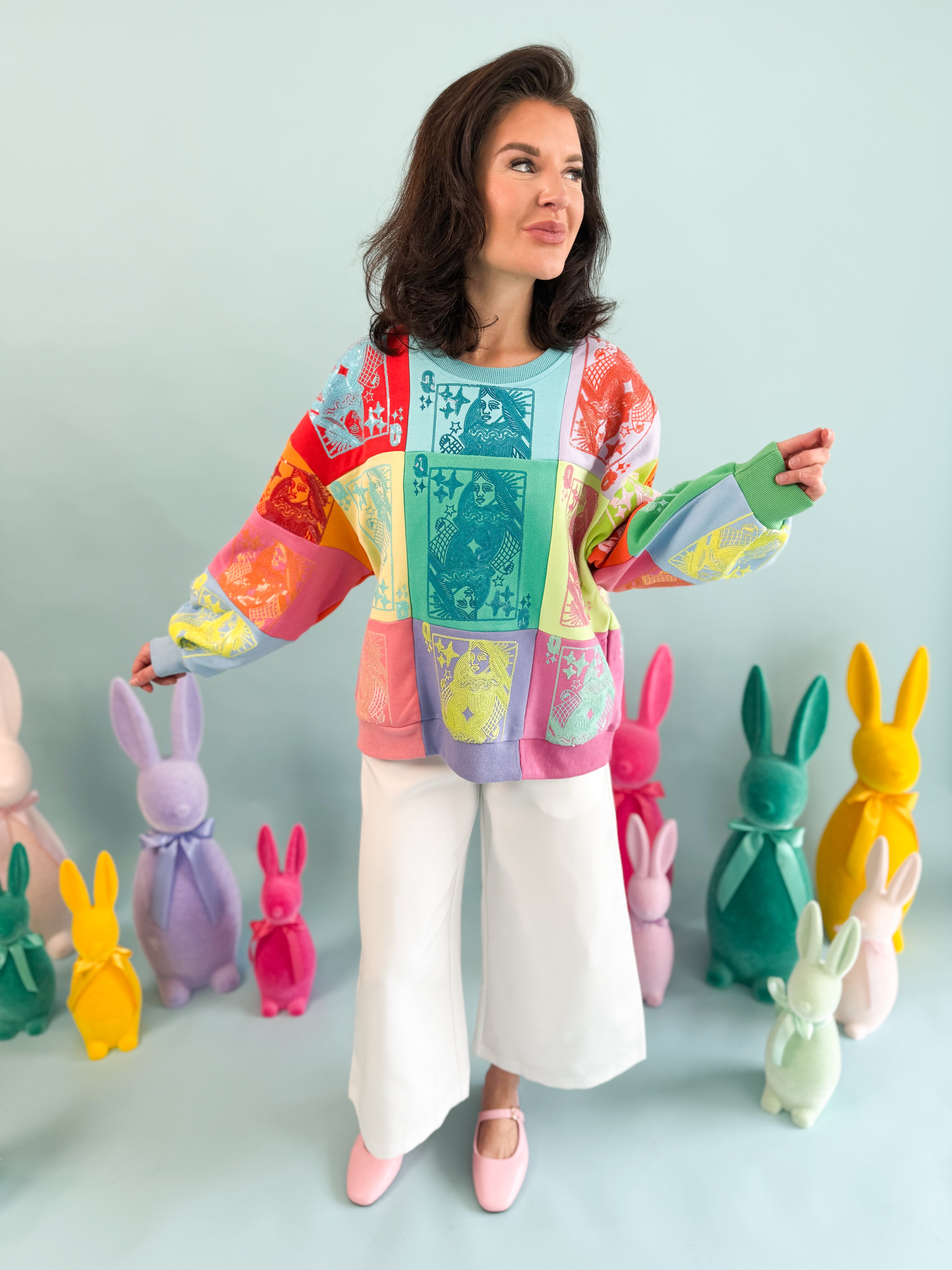 Queen of Sparkles Multi Colorblock Card Sweatshirt