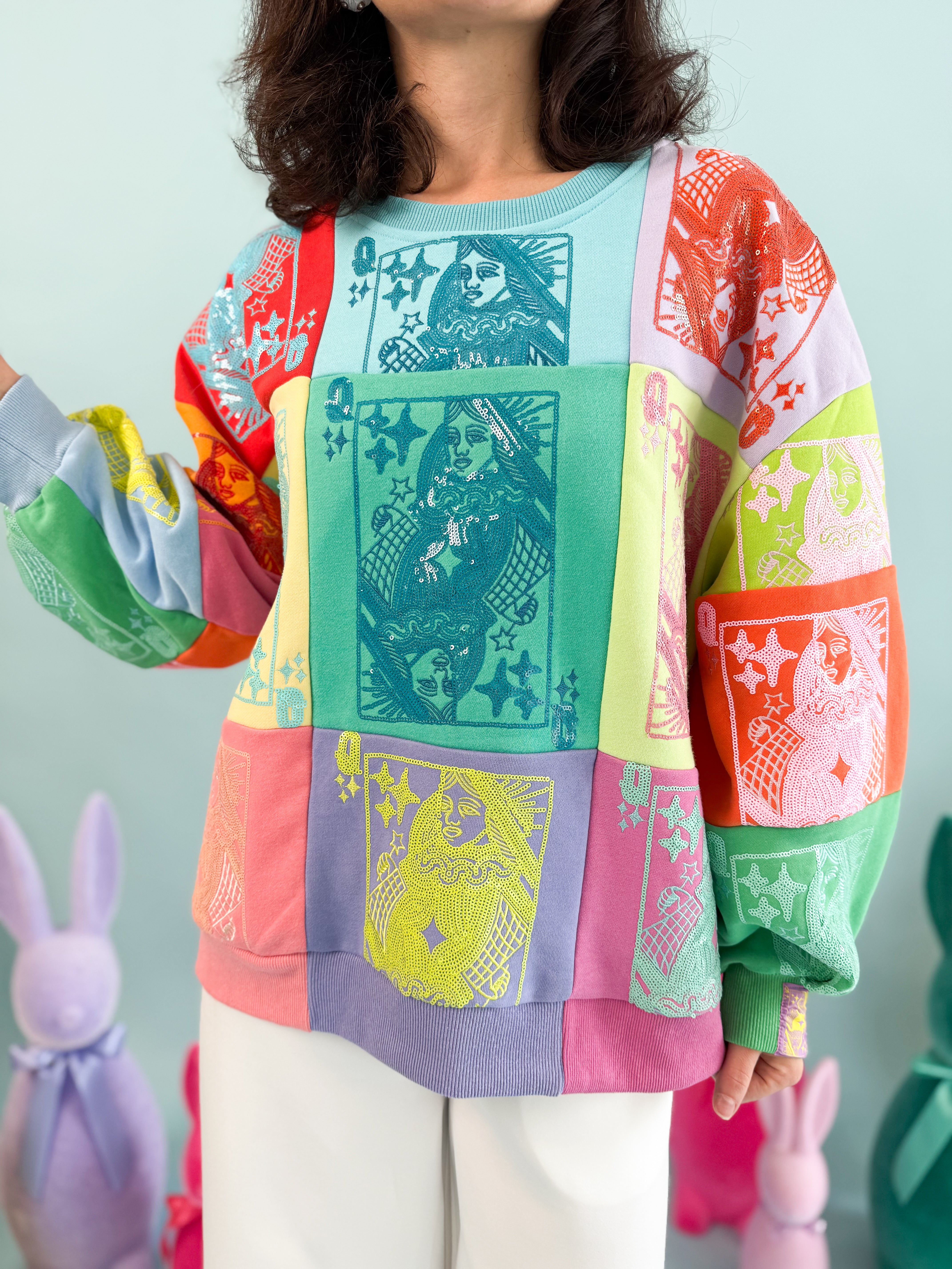 Queen of Sparkles Multi Colorblock Card Sweatshirt