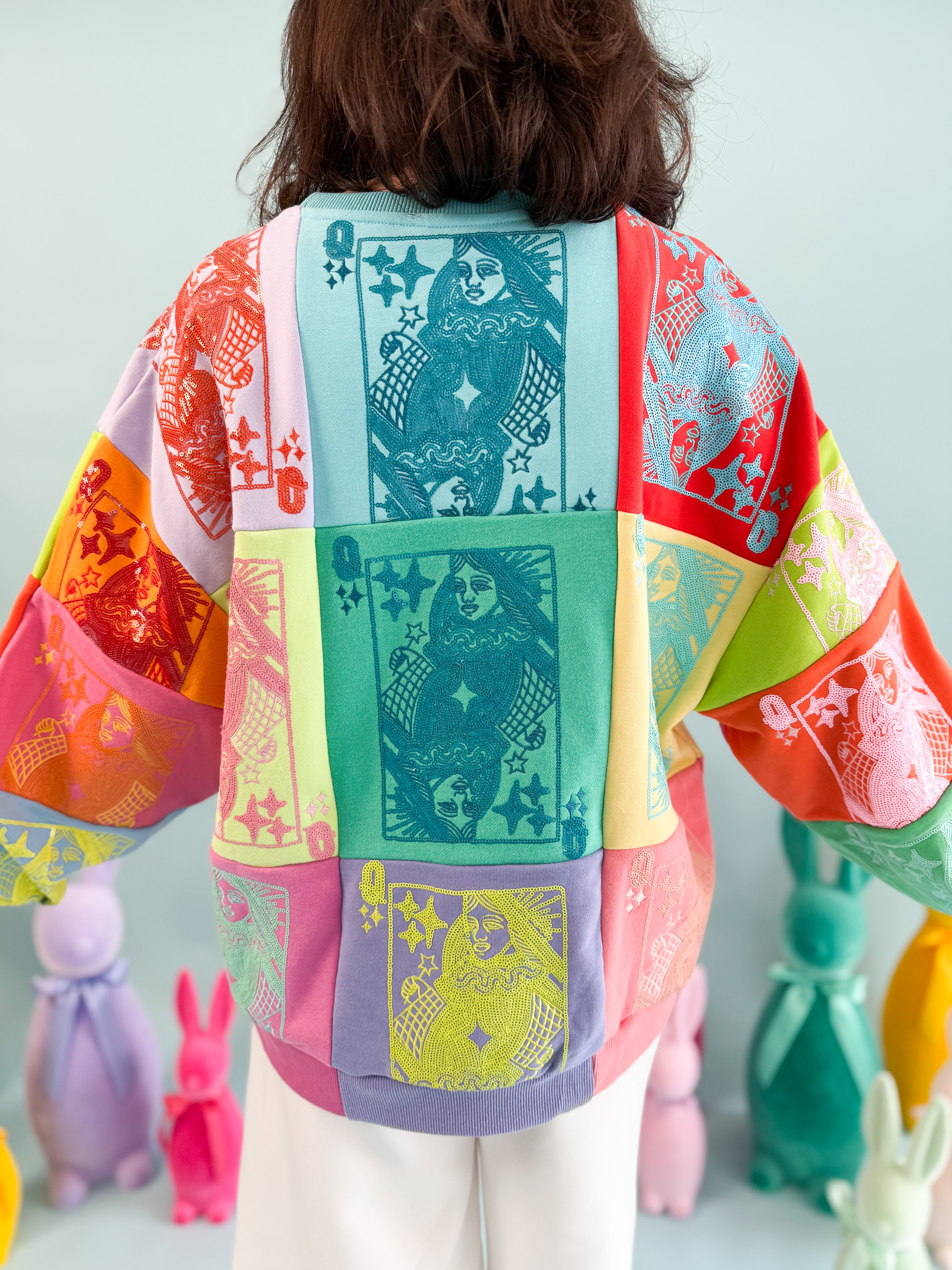 Queen of Sparkles Multi Colorblock Card Sweatshirt