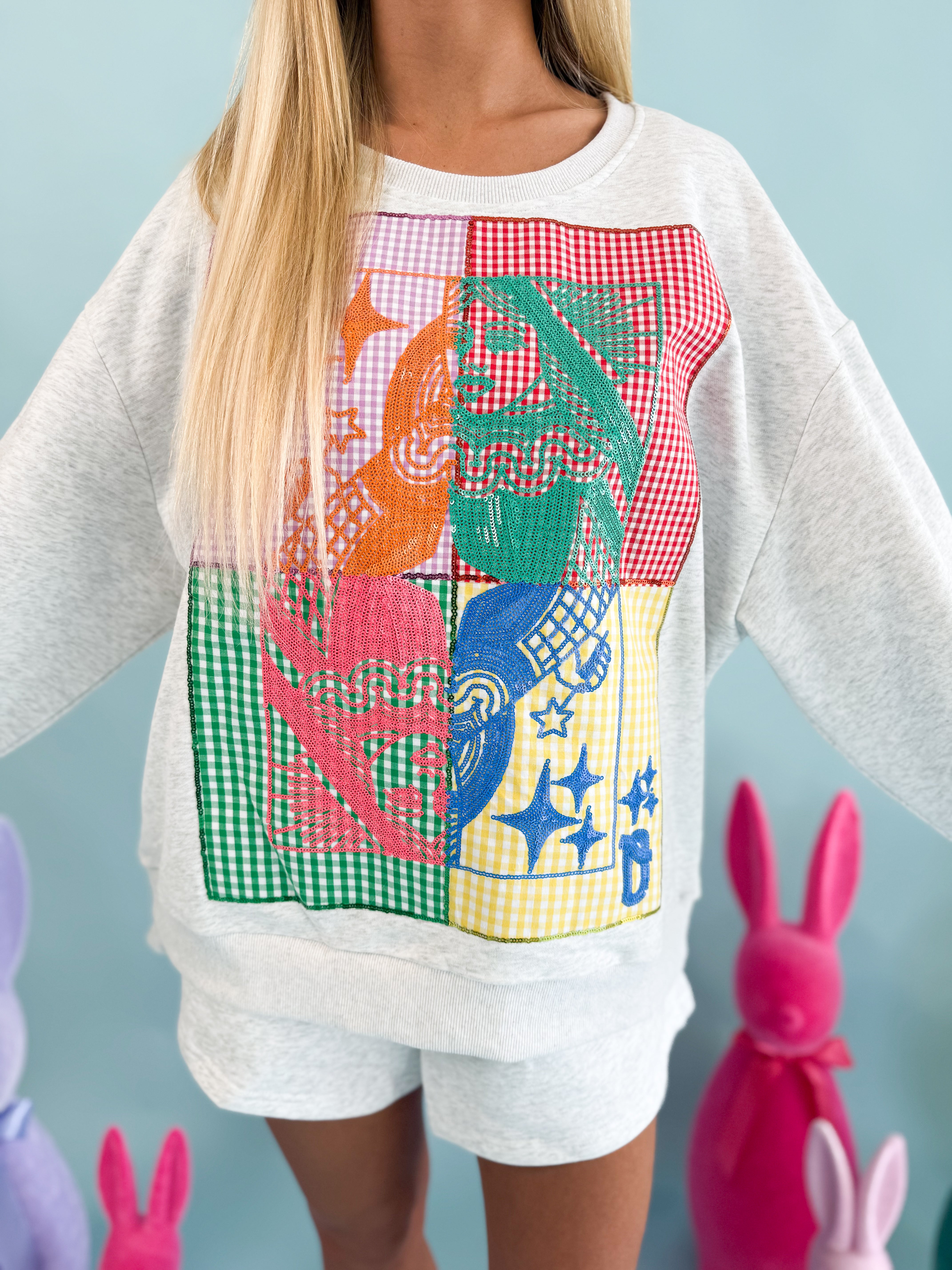 Queen of Sparkles Grey Gingham Card Sweatshirt