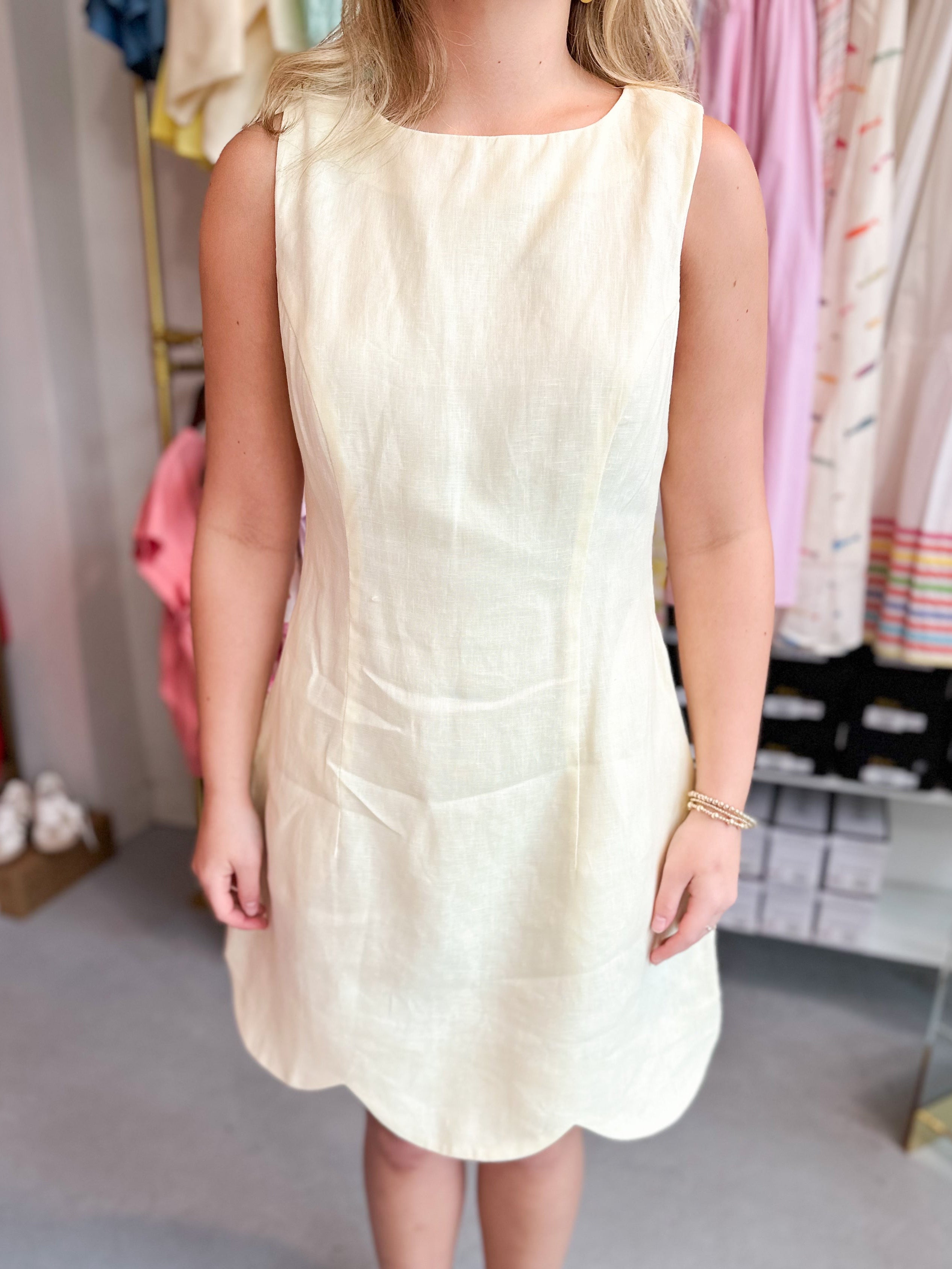 Linen Scallop Hem Mini Dress