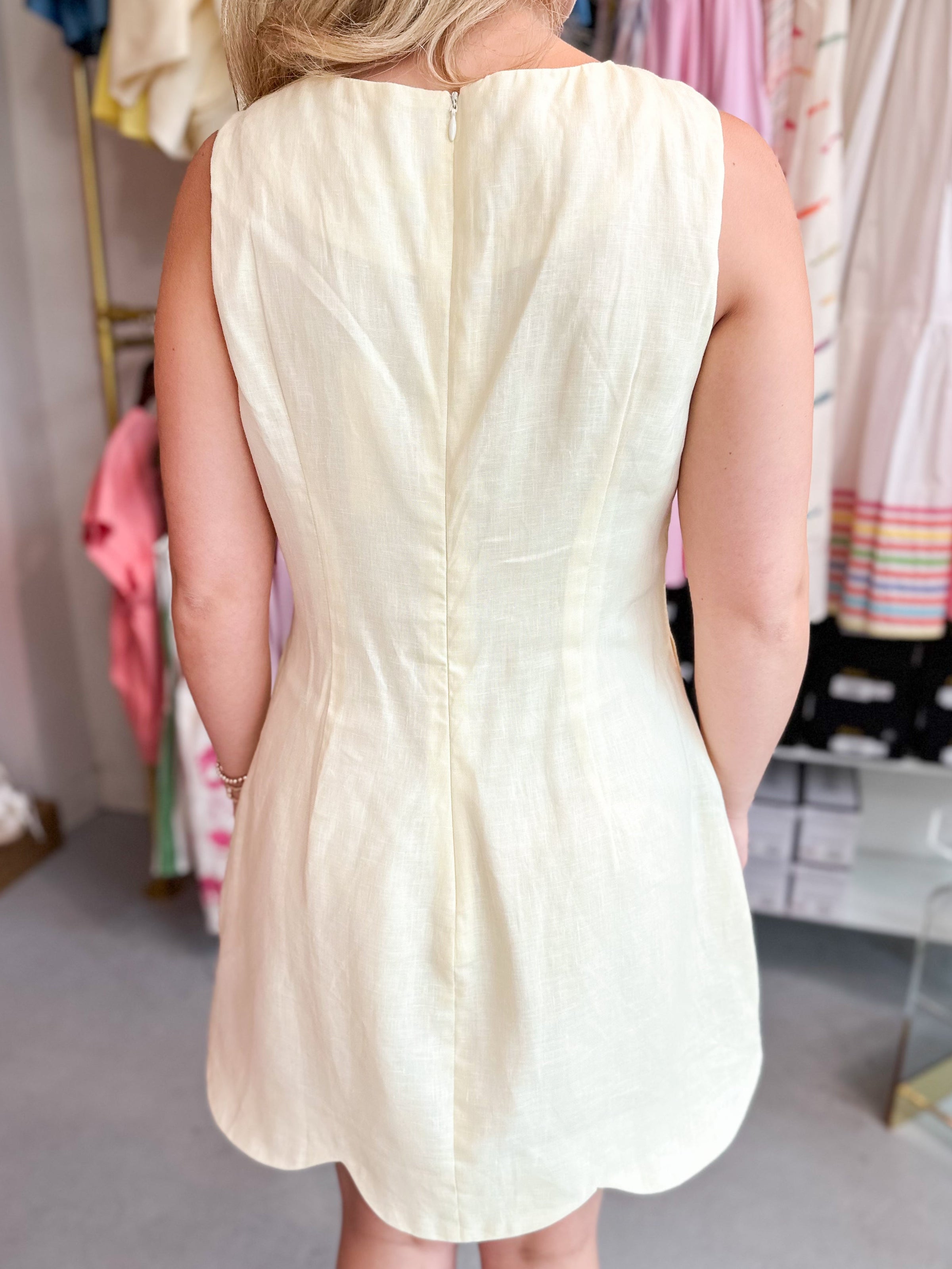 Linen Scallop Hem Mini Dress