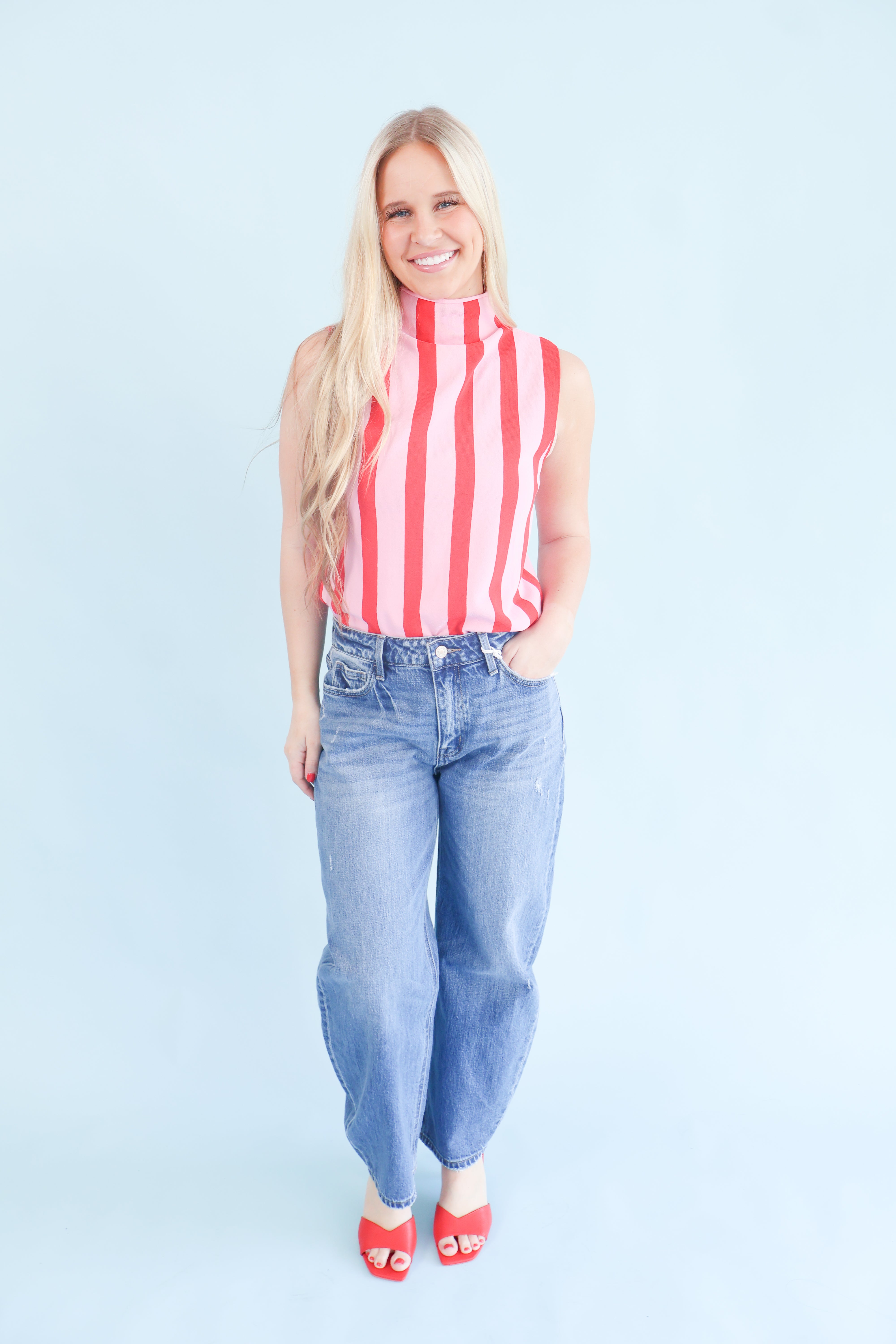 Society Stripe Sleeveless Mock Neck