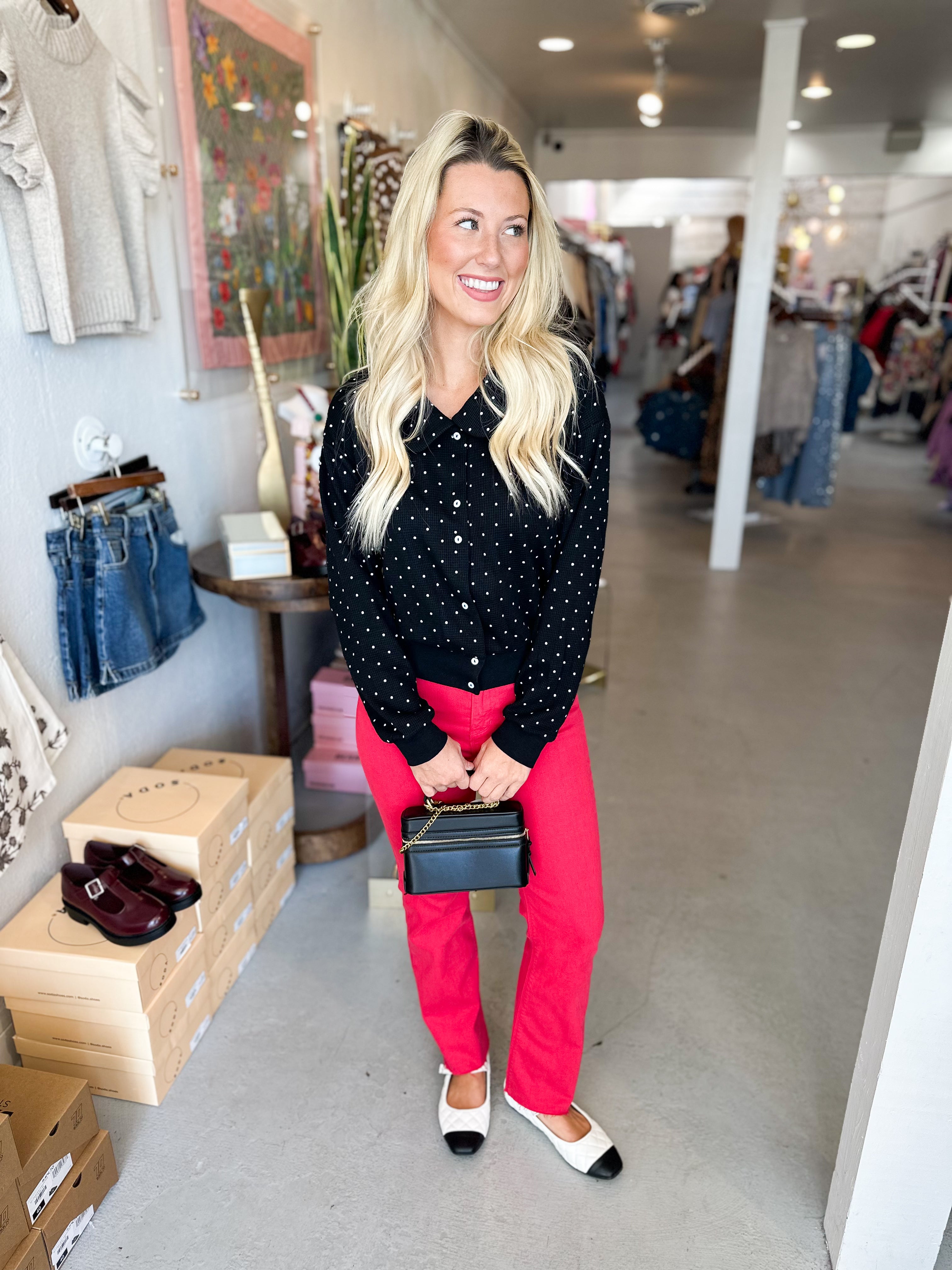 Polka Dot Waffle Knit Top