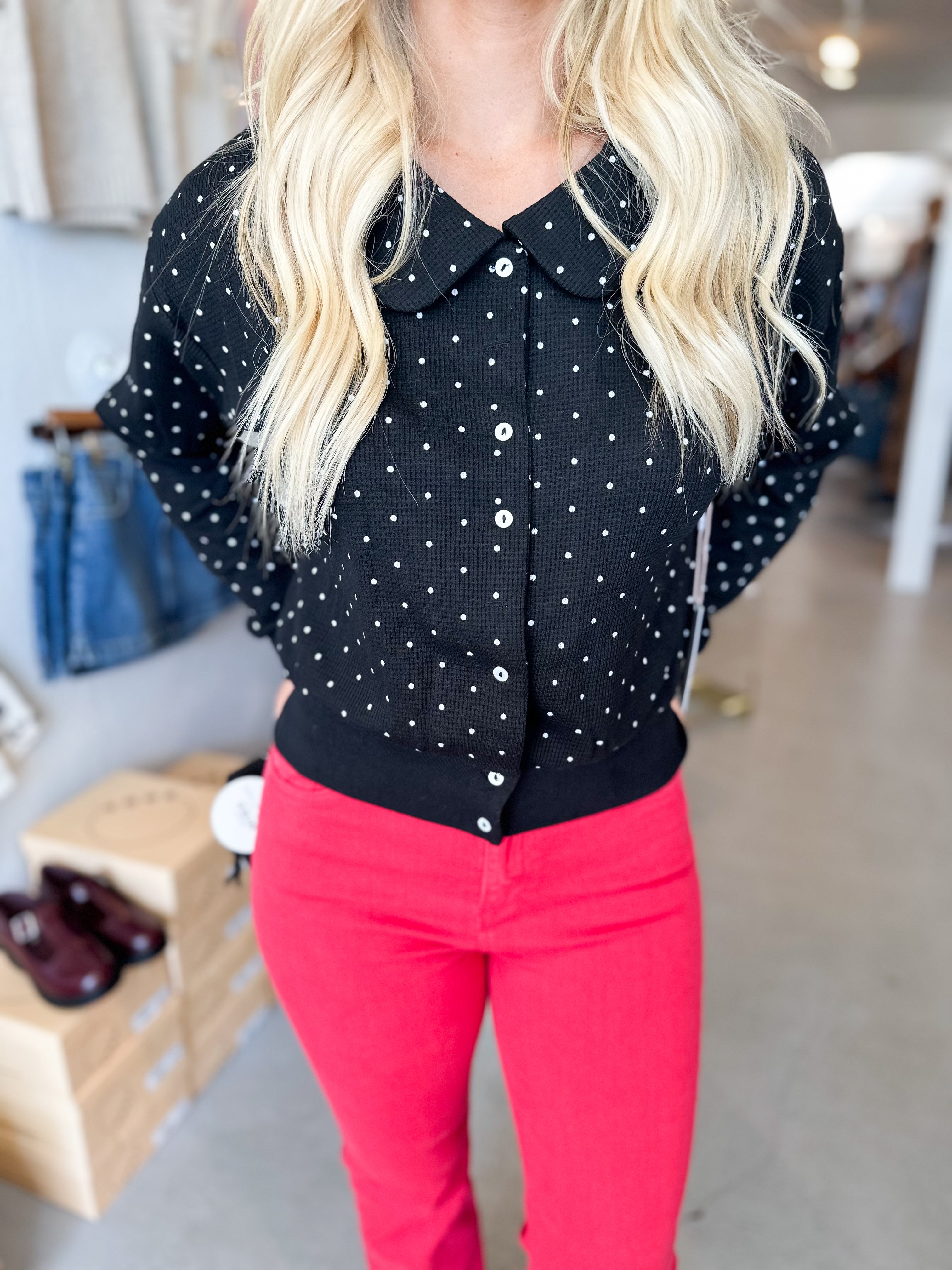 Polka Dot Waffle Knit Top