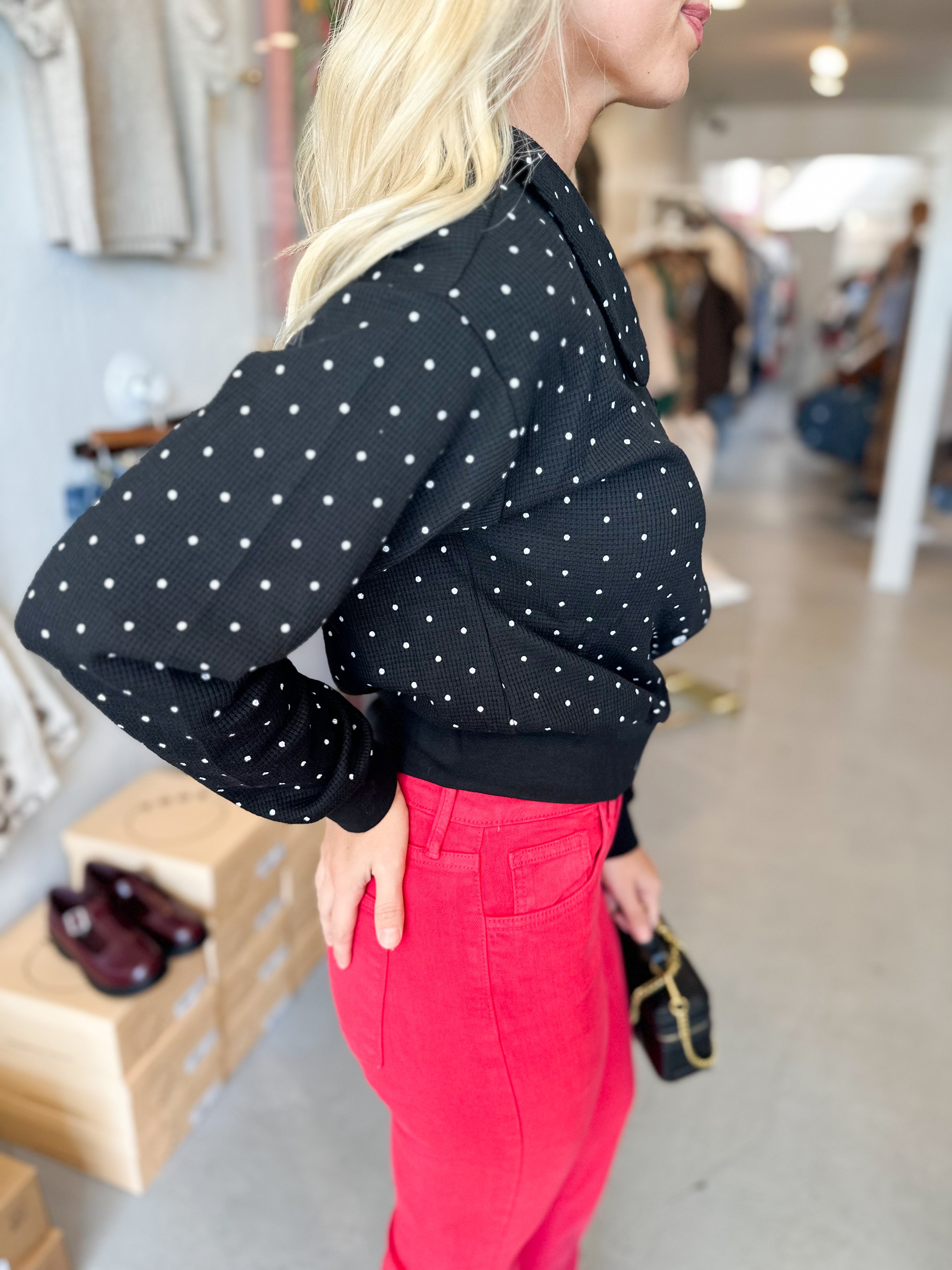 Polka Dot Waffle Knit Top