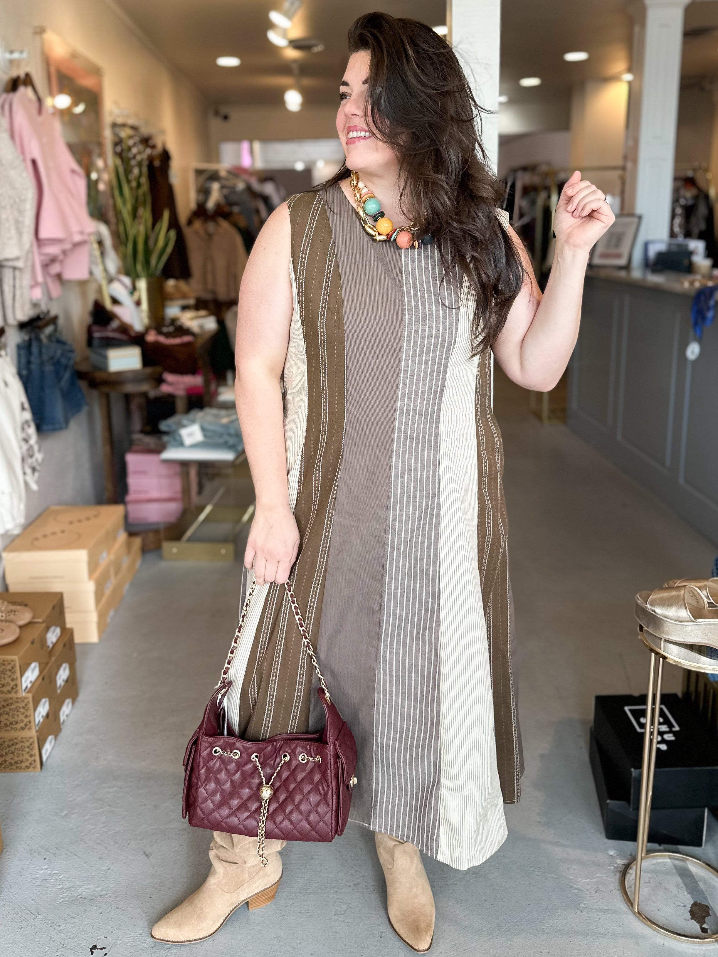 Plus Size Striped Sleeveless Midi Dress