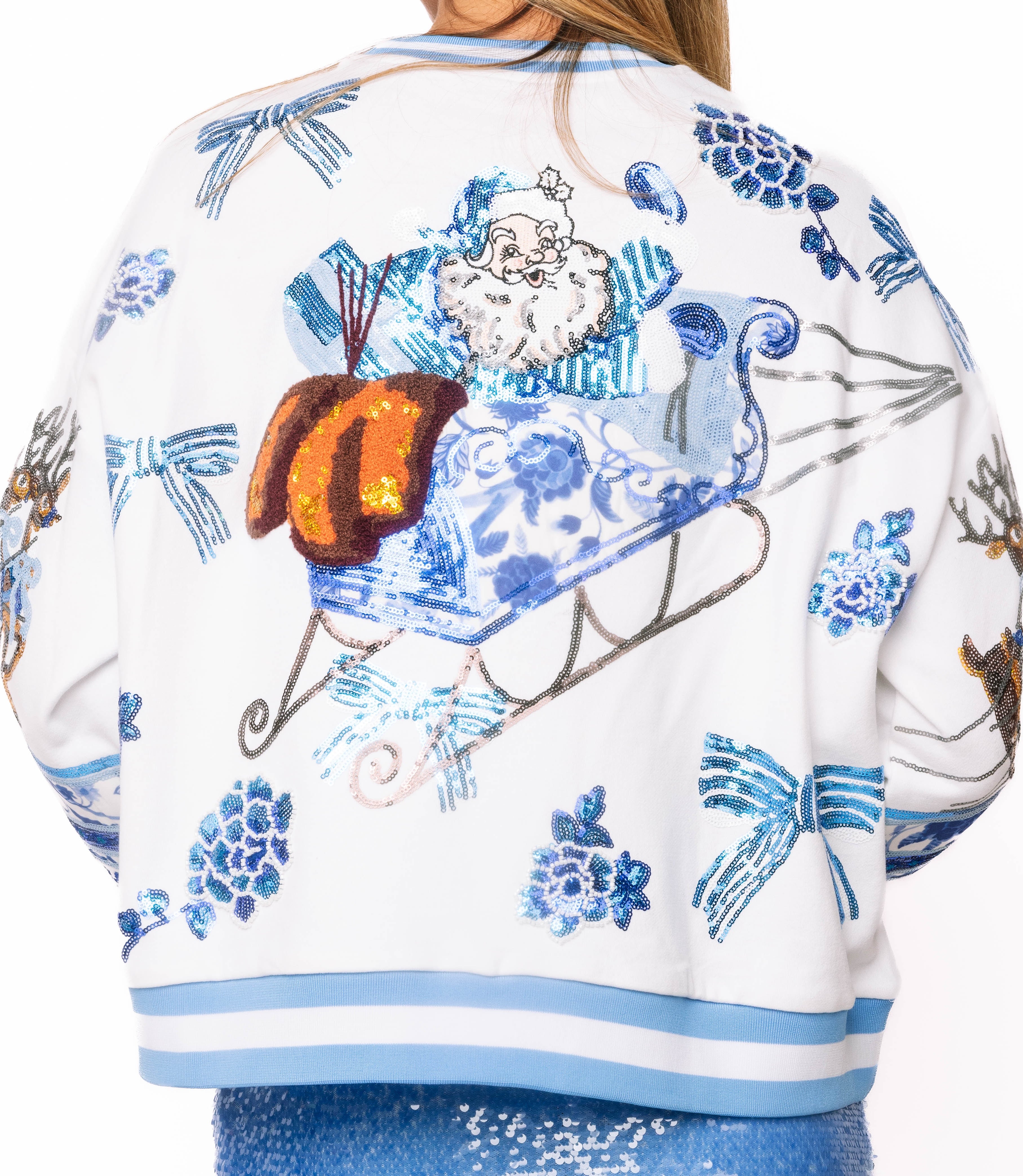 (PRE-ORDER) Queen of Sparkles Blue & White Vintage Santa Sweatshirt