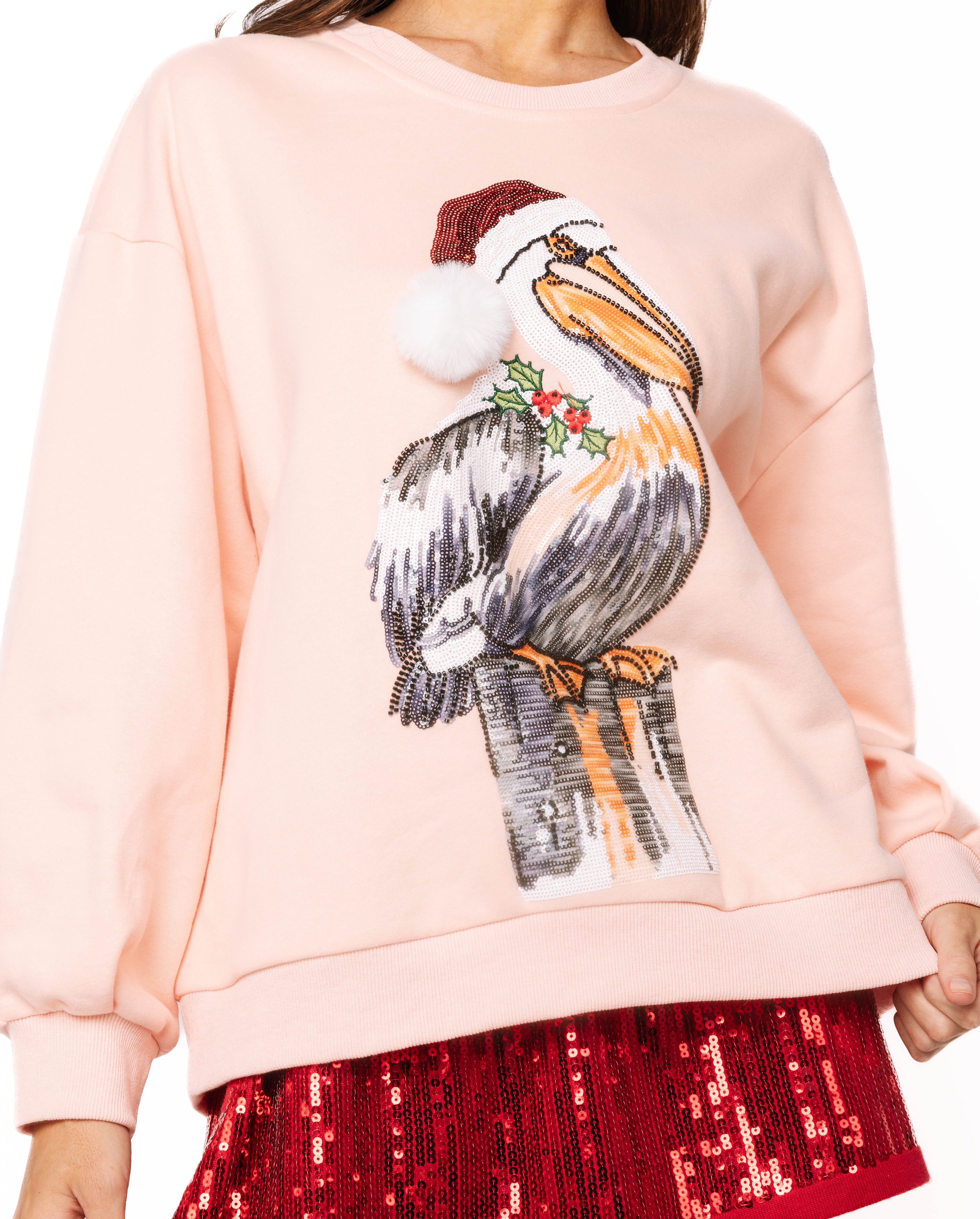 (PRE-ORDER) Queen of Sparkles Pink Pelican Santa Hat Sweatshirt