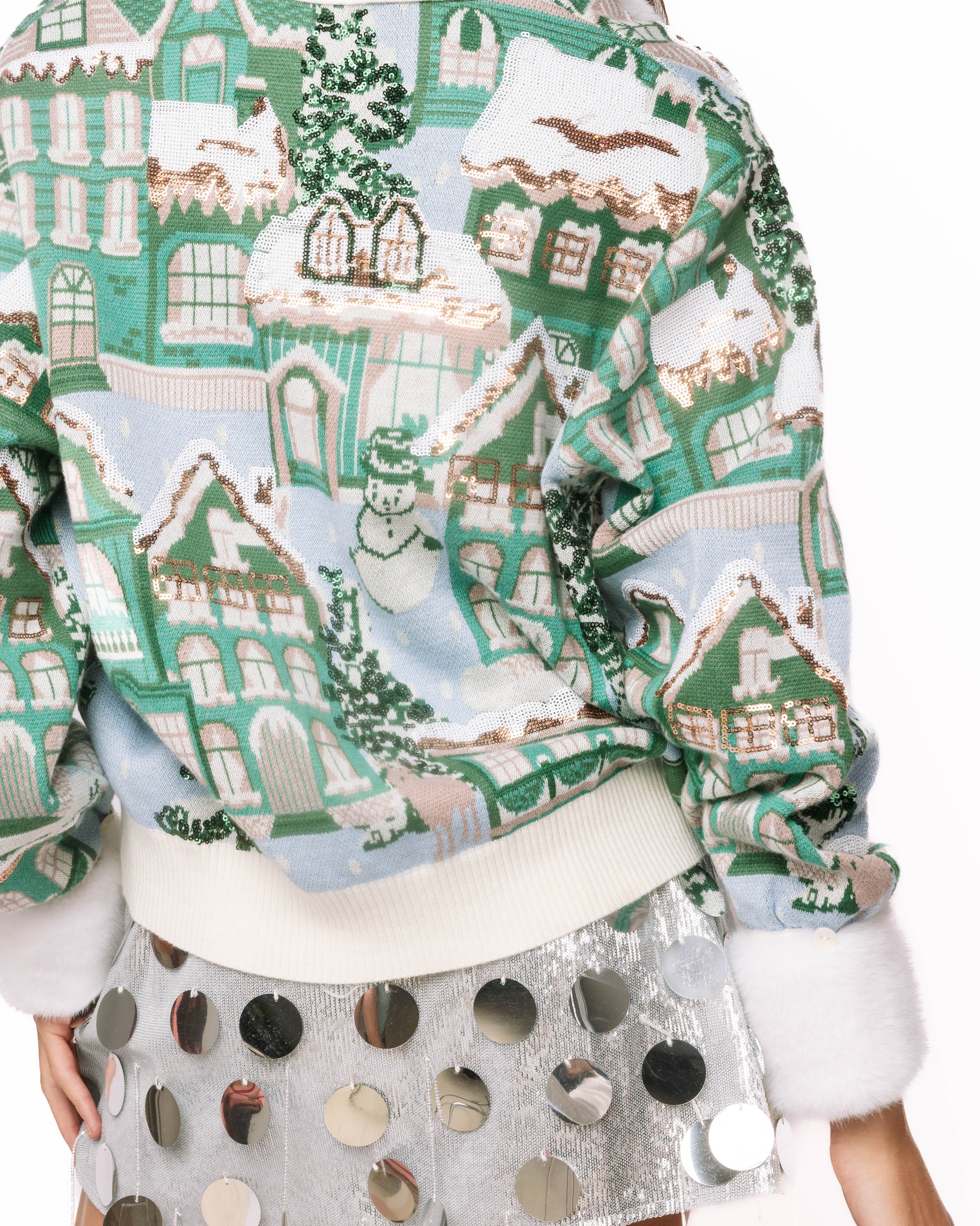 (PRE-ORDER) Queen of Sparkles Snowy Village Fur Collar Cardigan