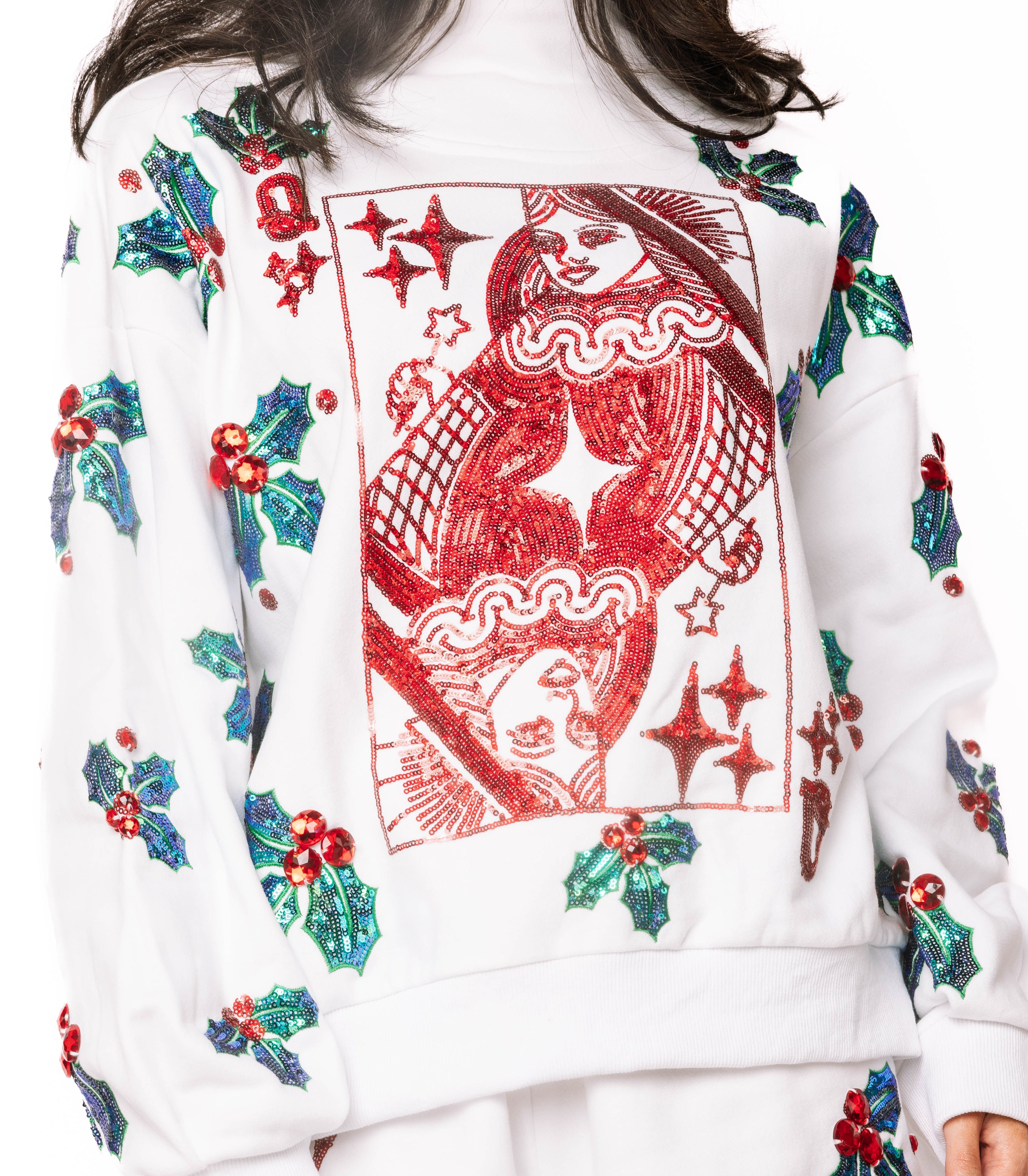 (PRE-ORDER) Queen of Sparkles White Holly Card Logo Mockneck Sweatshirt