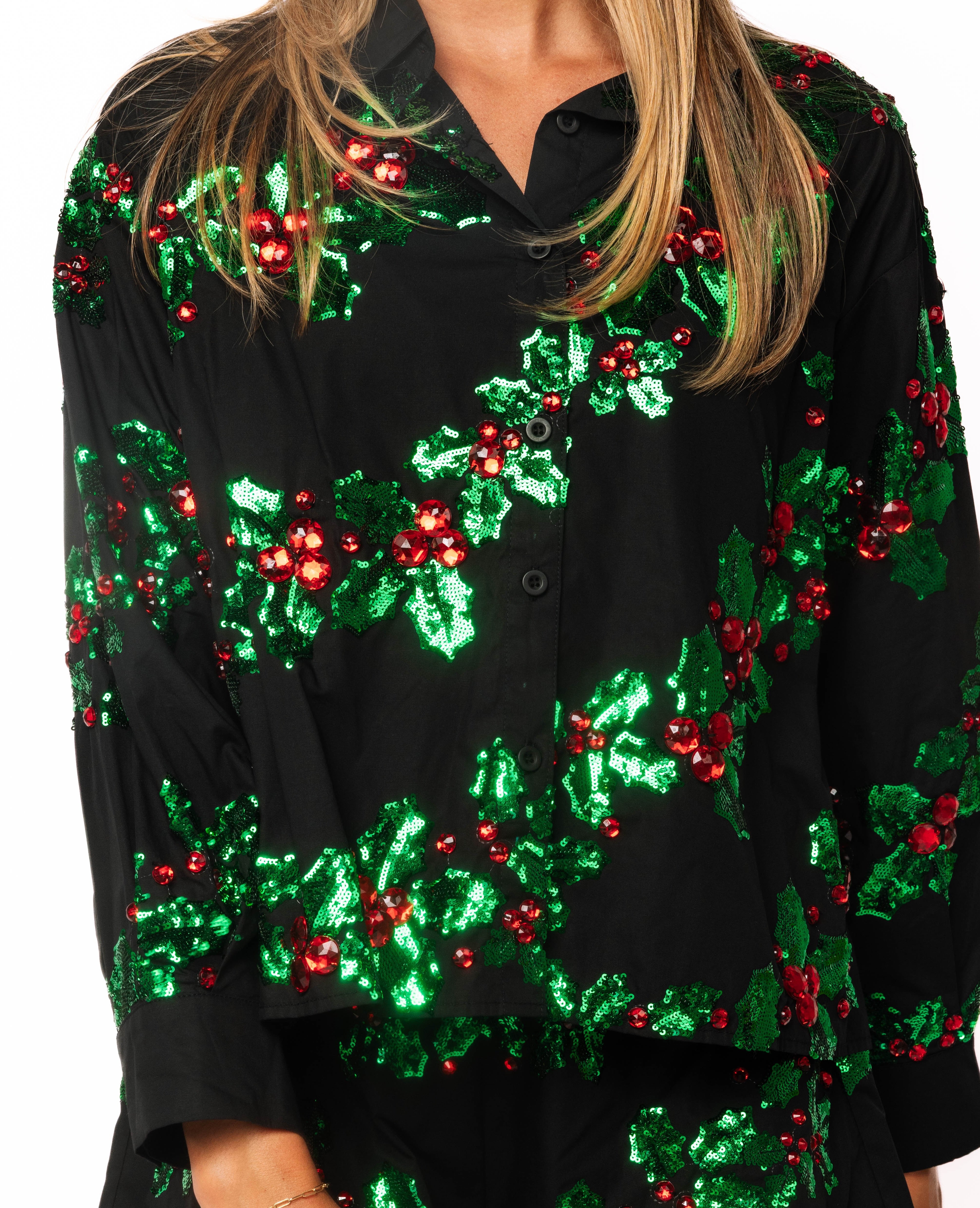 (PRE-ORDER) Queen of Sparkles Sequin Holly Button Up