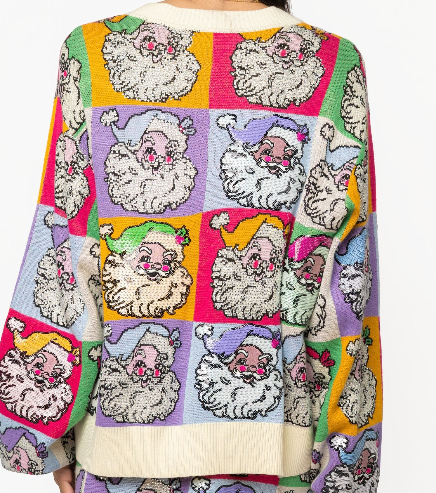 (PRE-ORDER) Queen of Sparkles Pastel Colorblock Santa Button Up Cardigan