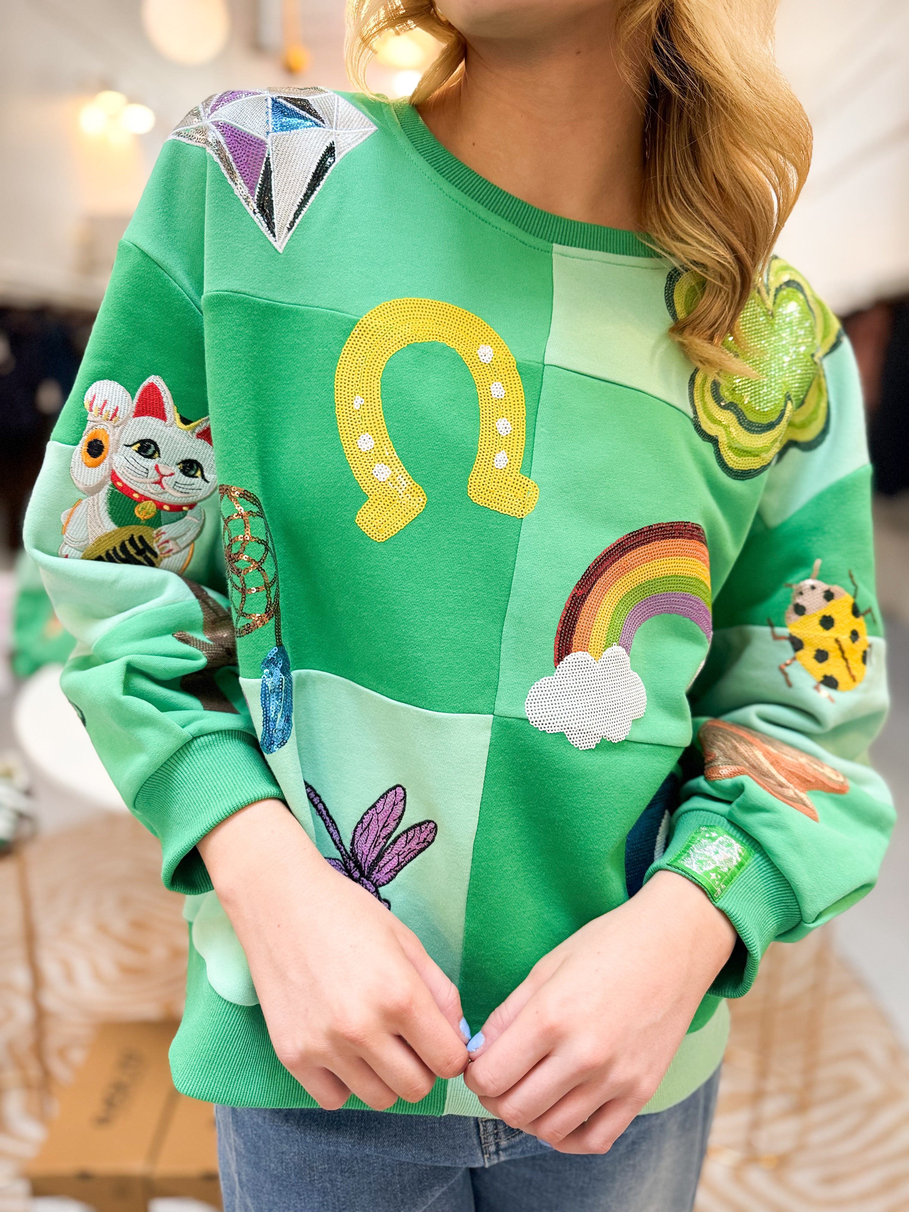 Queen of Sparkles Checkered Lucky Icon Sweatshirt