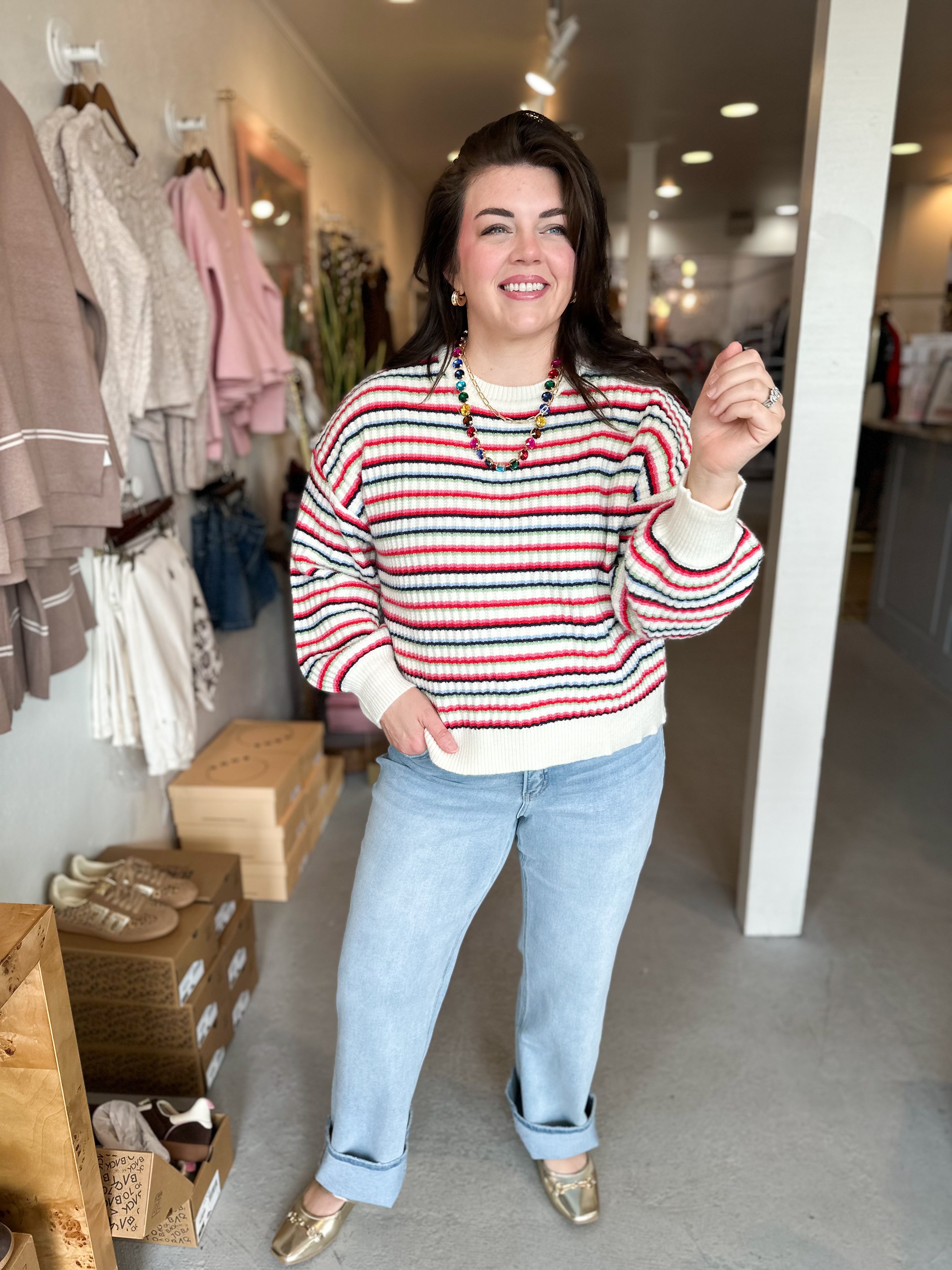Plus Size Multi Striped Sweater