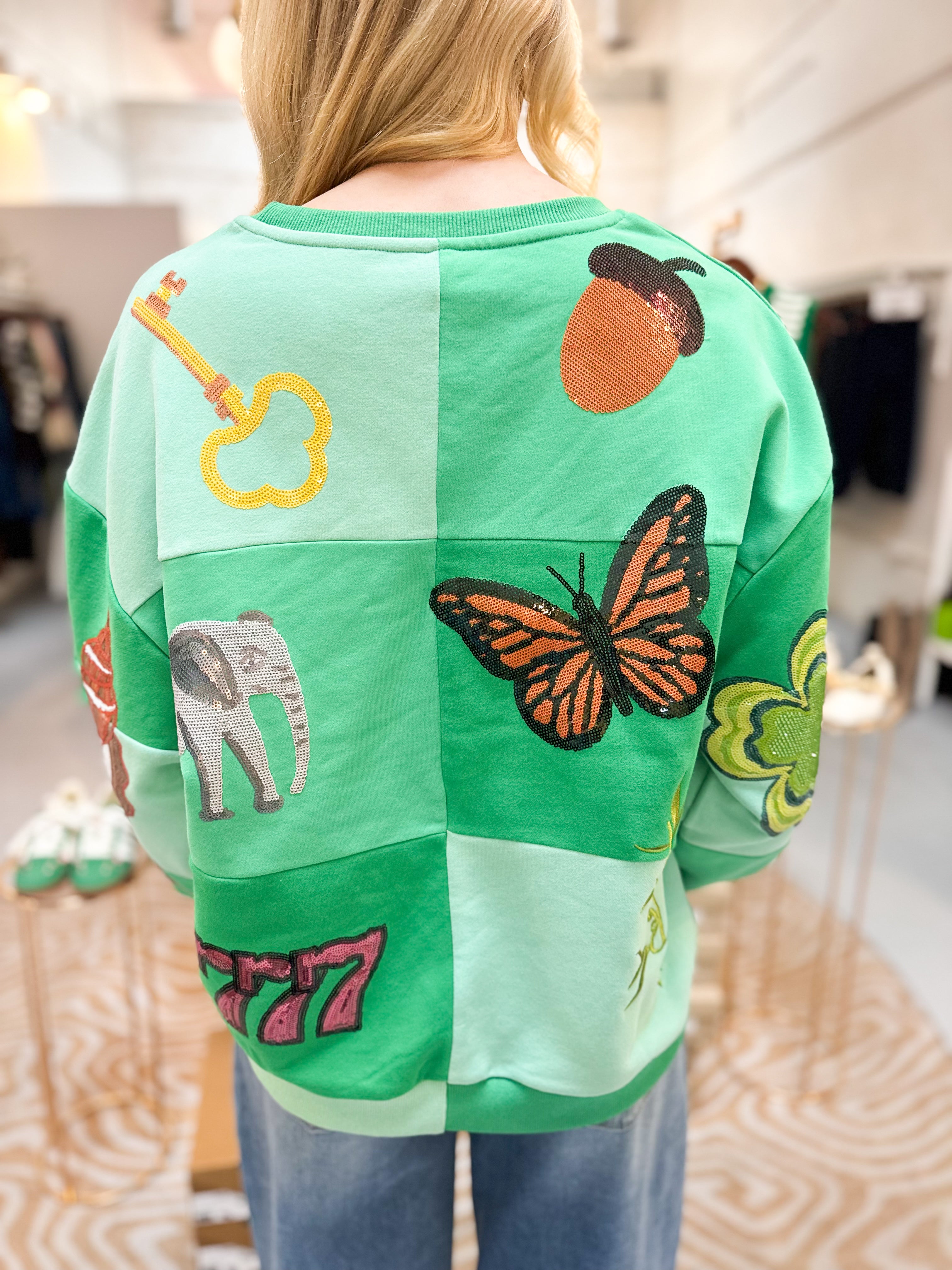 Queen of Sparkles Checkered Lucky Icon Sweatshirt