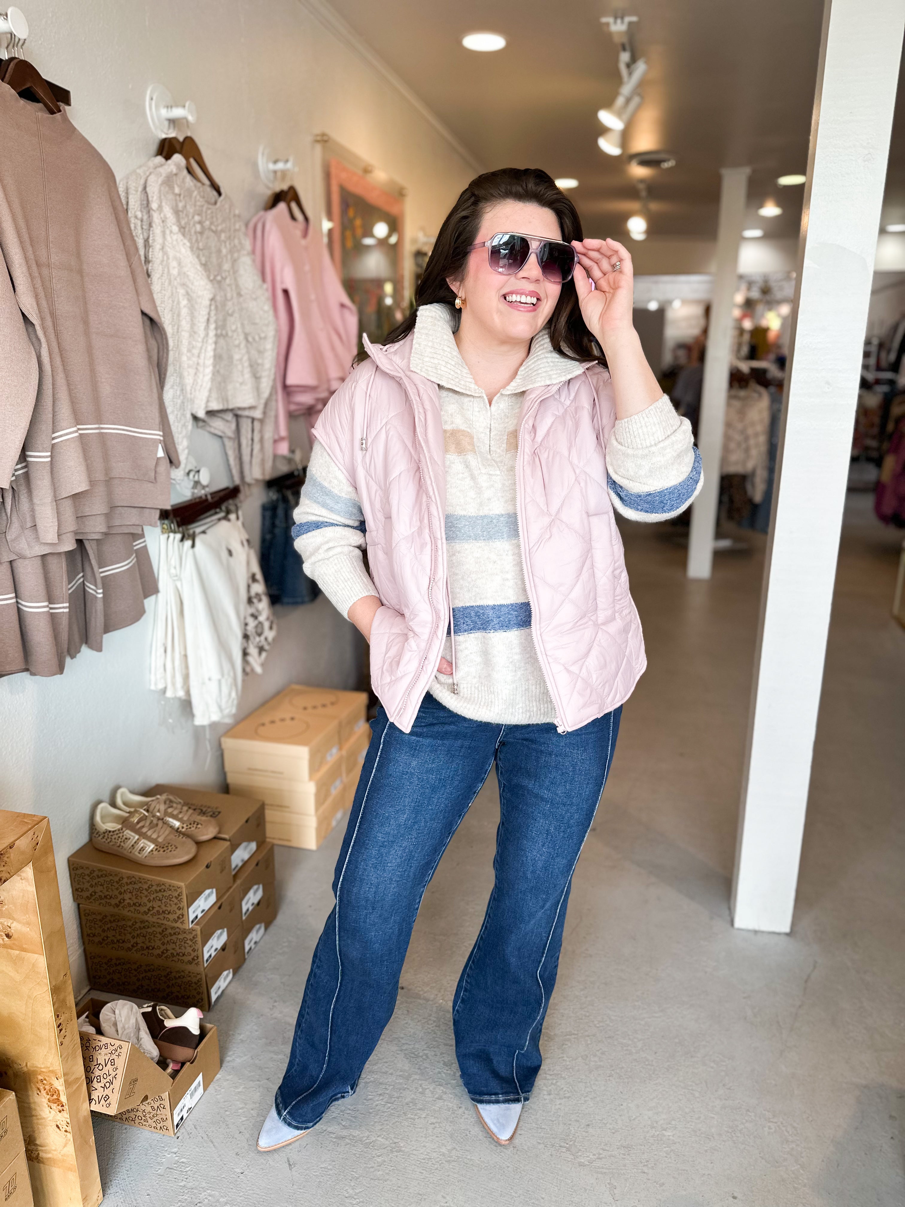 Plus Size Striped Collared Sweater