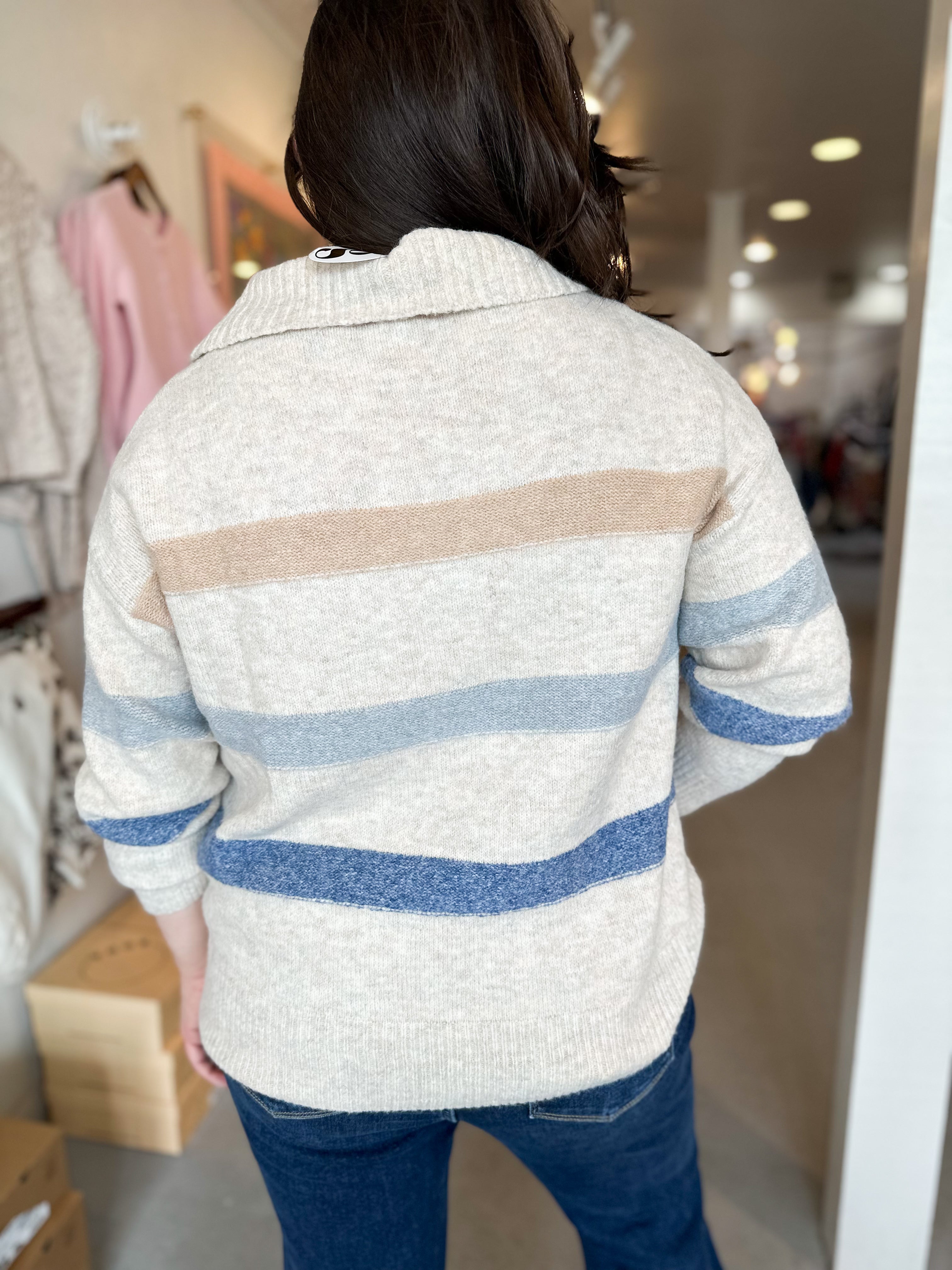 Plus Size Striped Collared Sweater
