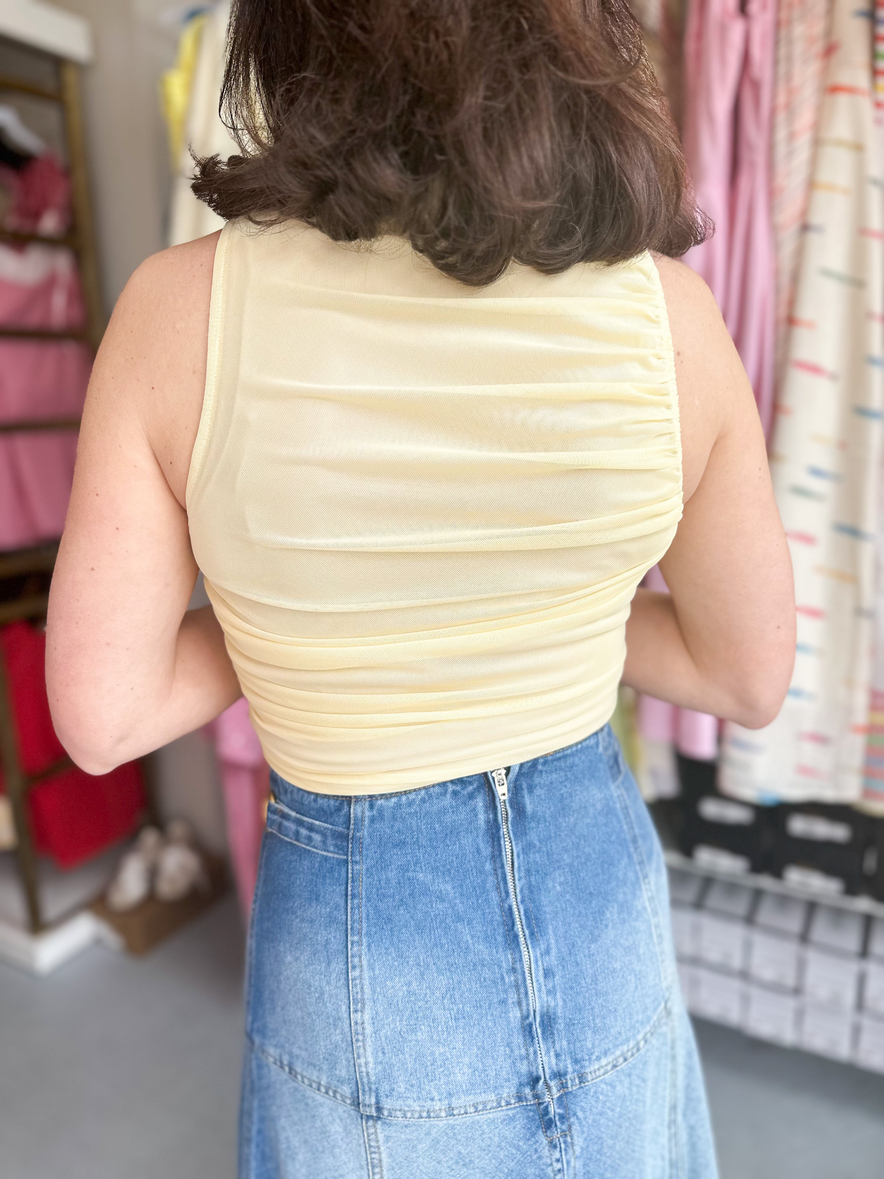 Ruched Mesh Tank Top