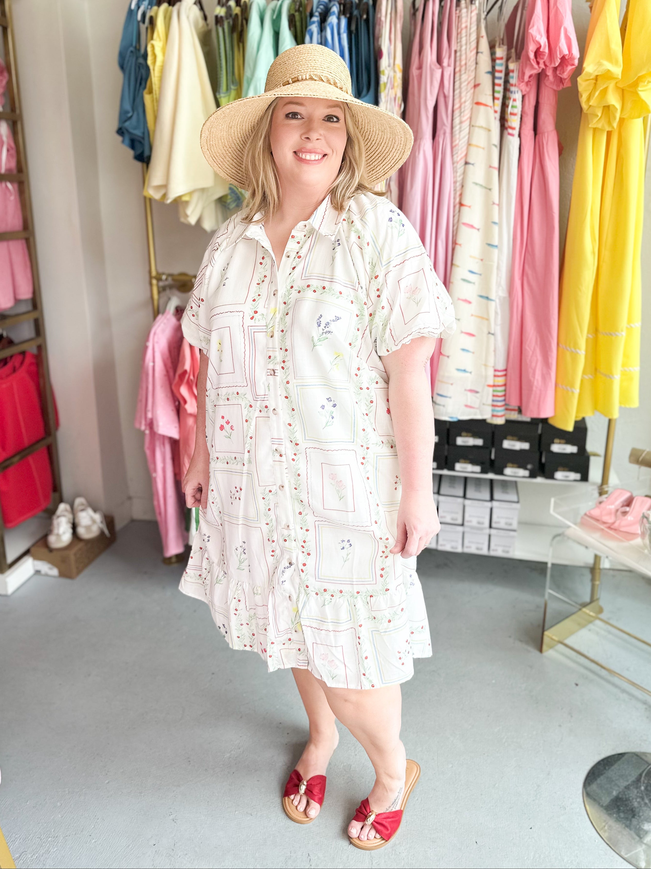 Plus Size Floral Print Shirt Dress